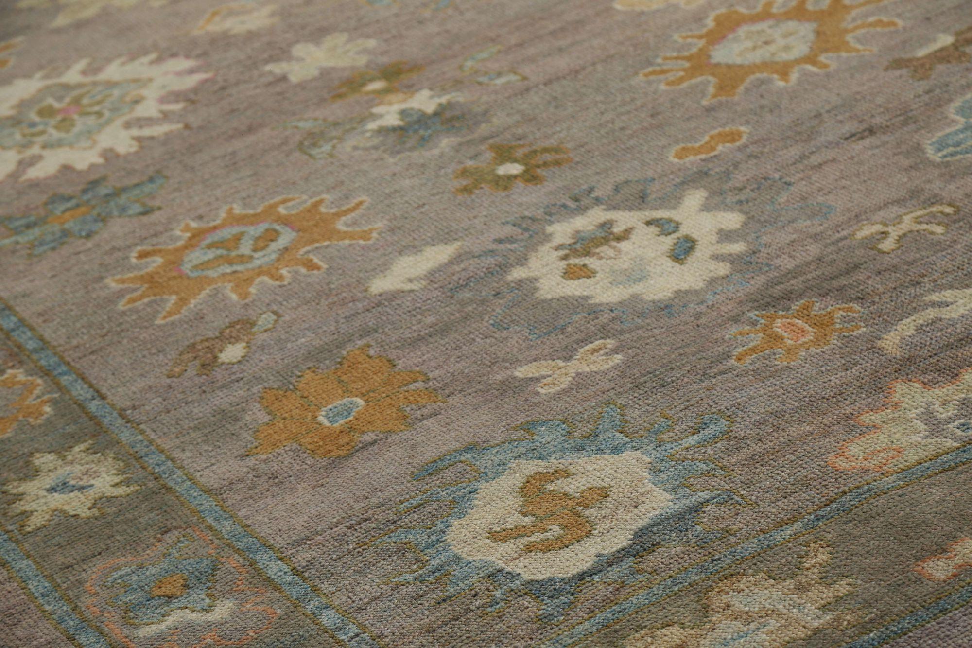 Turkish Turkey Oushak Area Rugs - Wool Brown Purpel Design - 96127 For Sale