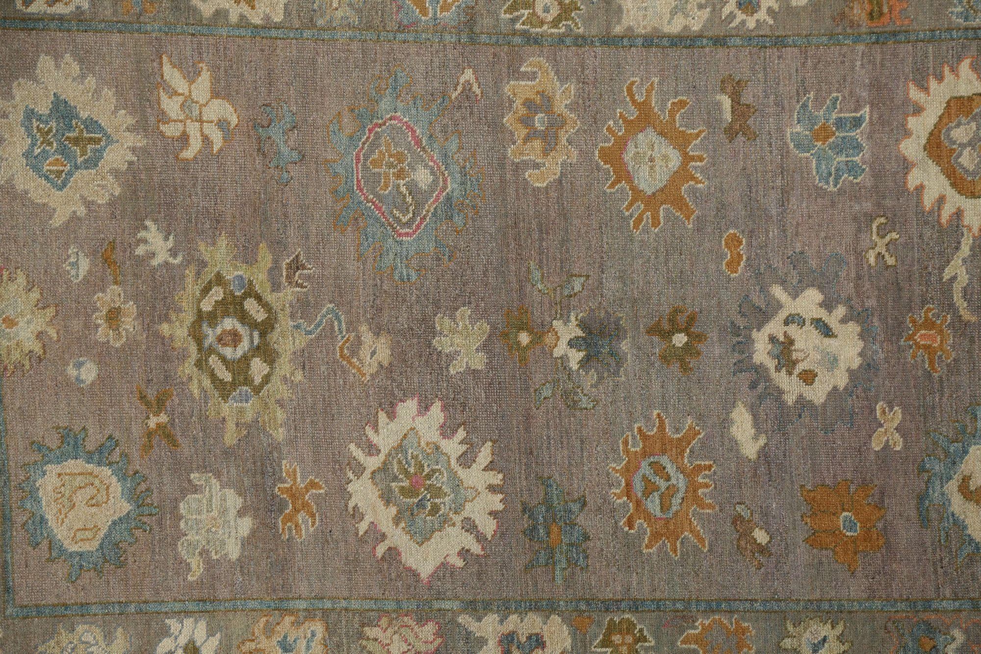 Hand-Knotted Turkey Oushak Area Rugs - Wool Brown Purpel Design - 96127 For Sale