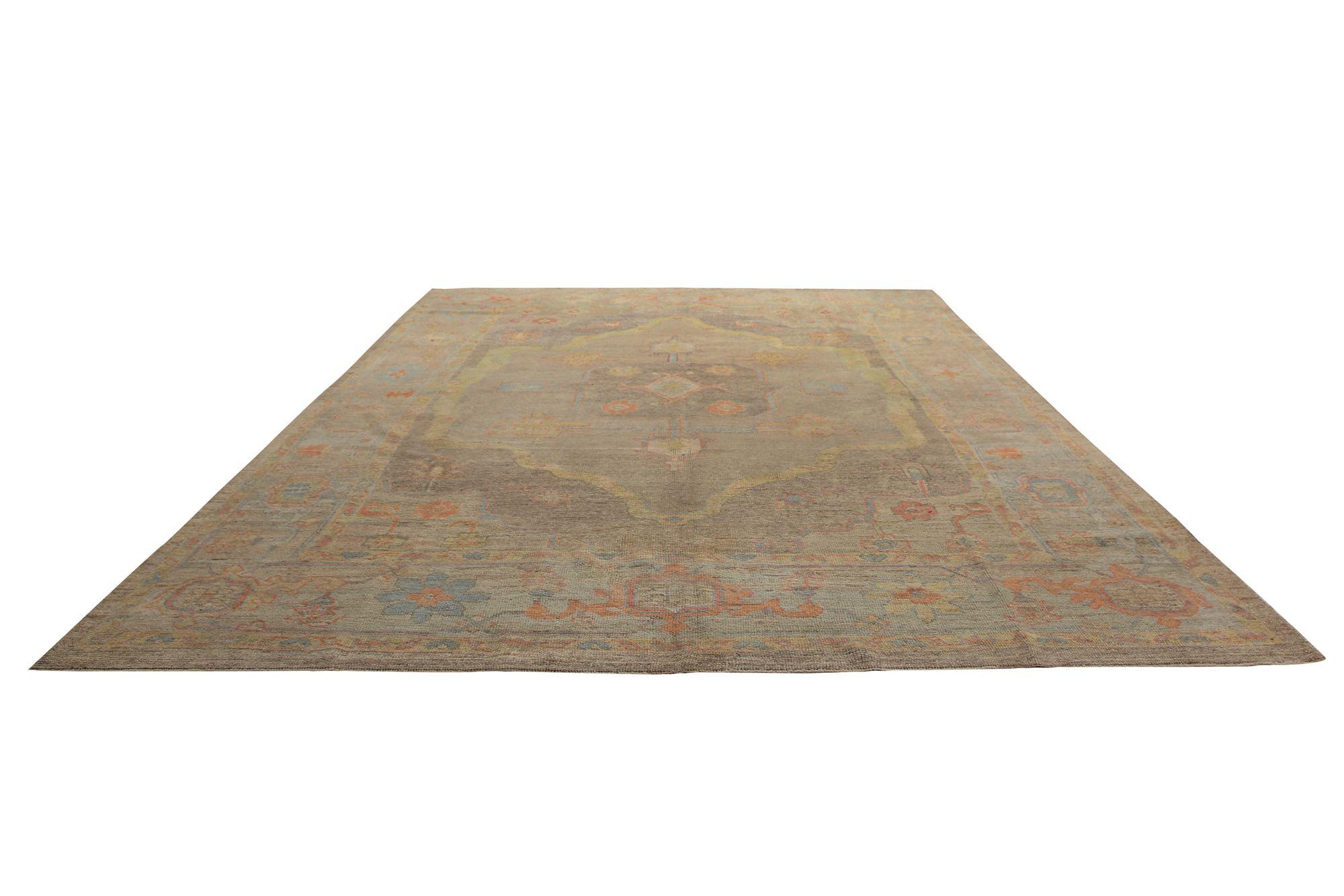 Afghano Tappeti Afghanistan Oushak - Lana Marrone Taupe Design - 97017 in vendita