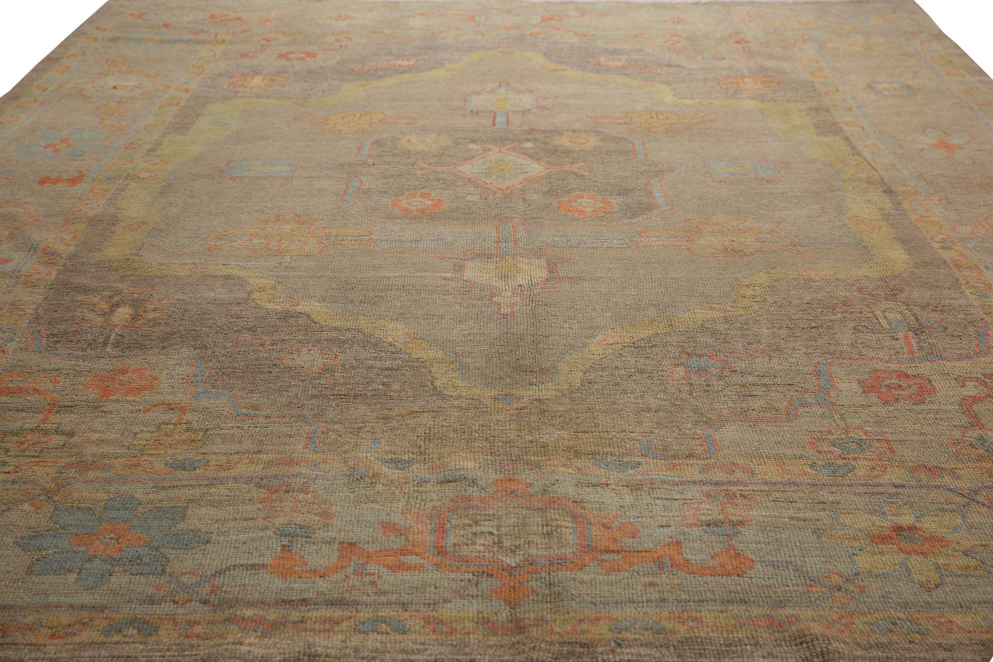 Tappeti Afghanistan Oushak - Lana Marrone Taupe Design - 97017 In condizioni ottime in vendita a Dallas, TX