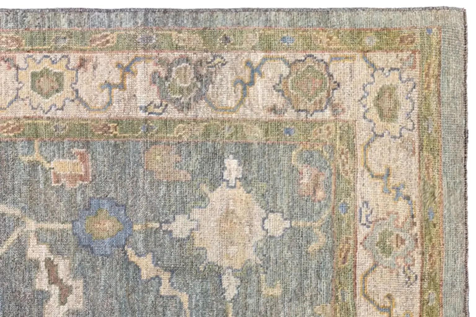 Turkey Area Rug - Oushak Design - Gray Ivory Green In Excellent Condition For Sale In Dallas, TX