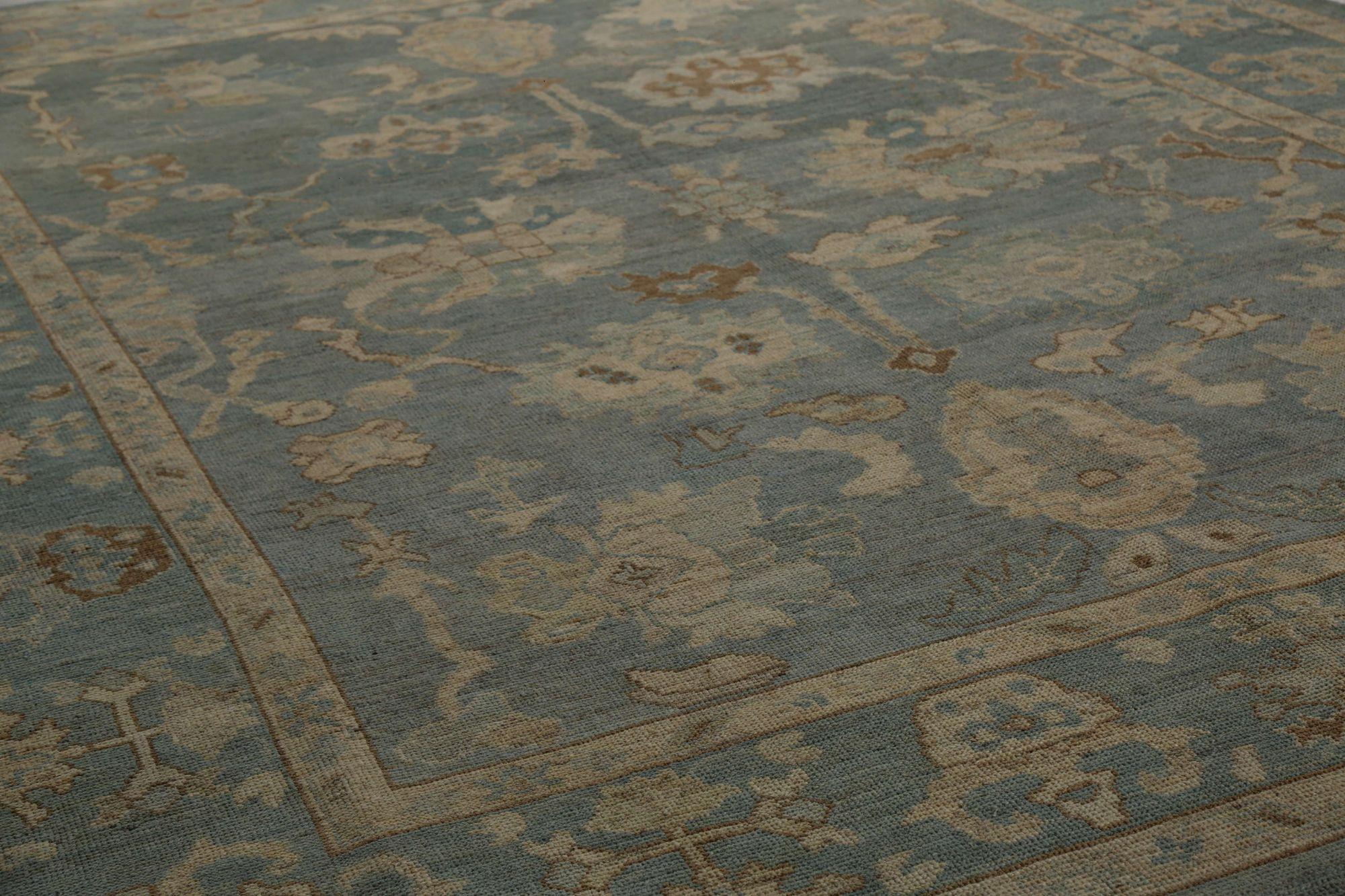 Turkish Turkey Oushak Area Rugs - Wool Gray Design - 96207 For Sale
