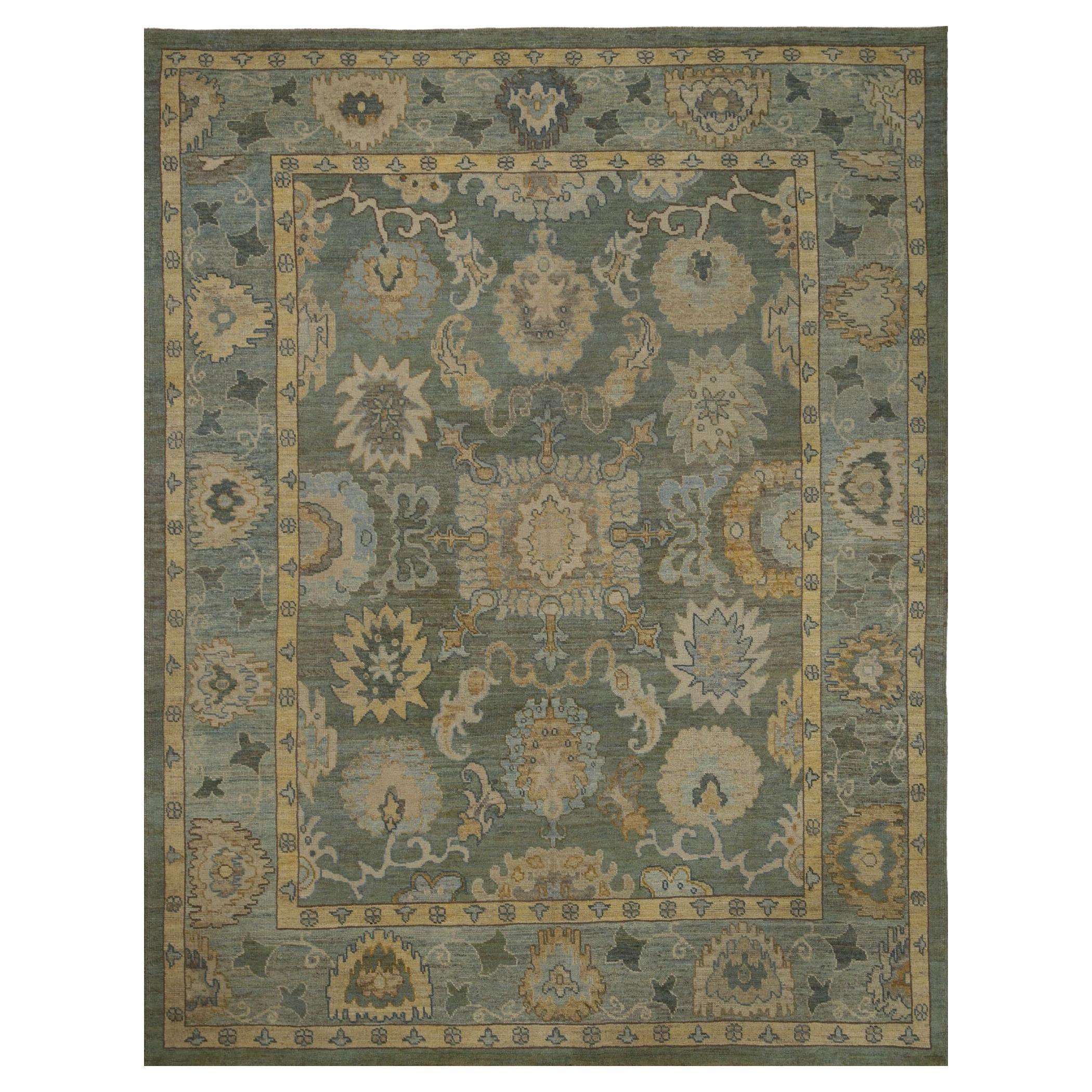 Oushak-Teppiche aus Afghanistan - Wolle in Grau-Grün mit grauem und grünem Design - 96102