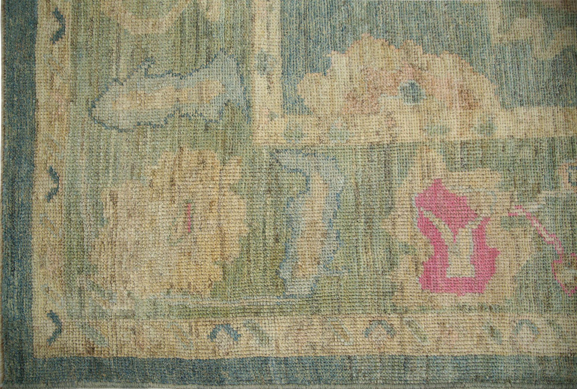 Tribal Afghanistan Oushak Area Rugs - Wool Gray Green Ivory Pink - 96104 For Sale