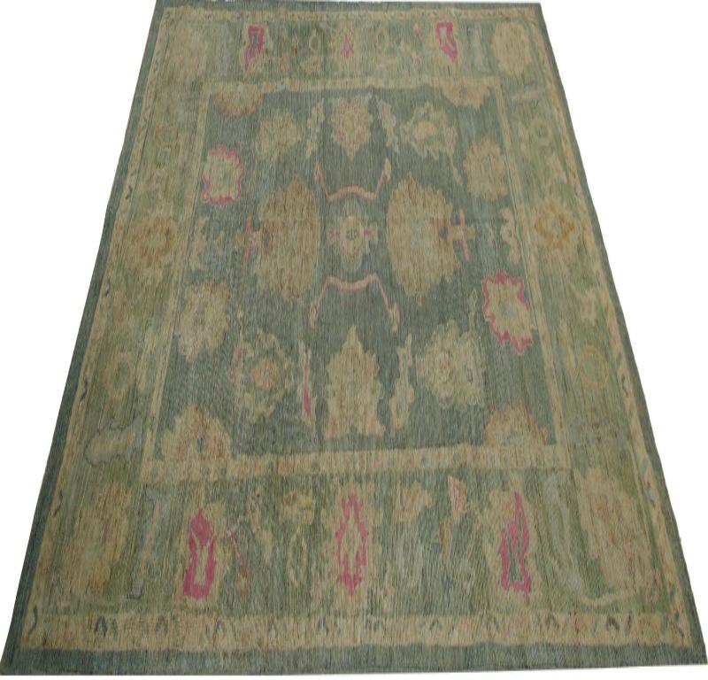 Afghanistan Oushak Area Rugs - Wool Gray Green Ivory Pink - 96104 In Excellent Condition For Sale In Dallas, TX