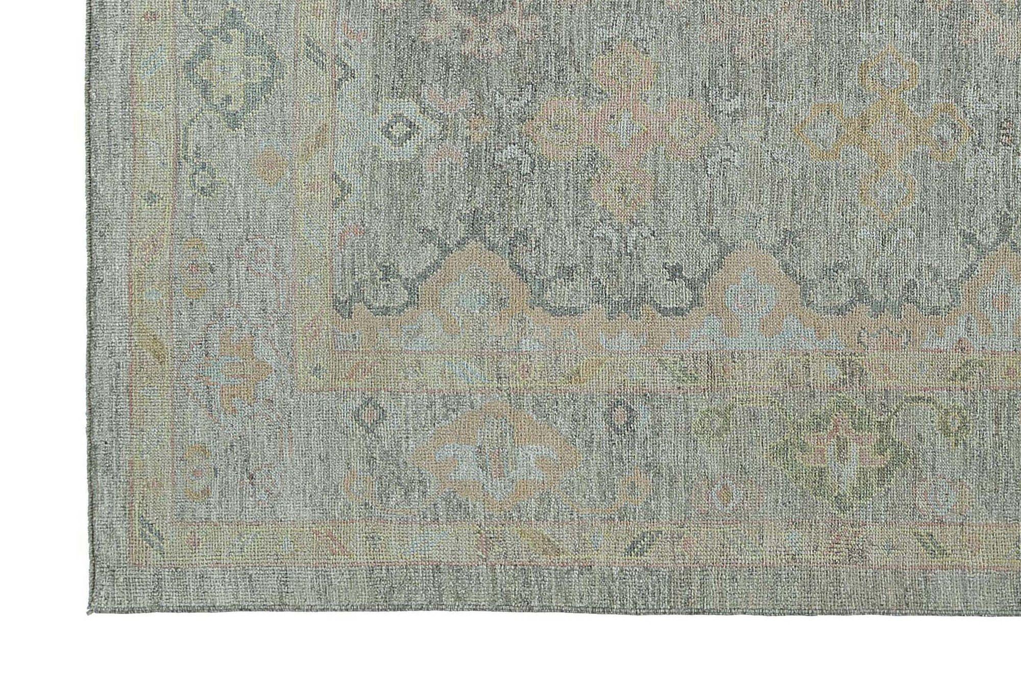 Afghanistan Oushak-Teppiche - Wolle in Grau, Grün und Rosa mit Design - 97489 (Stammeskunst) im Angebot