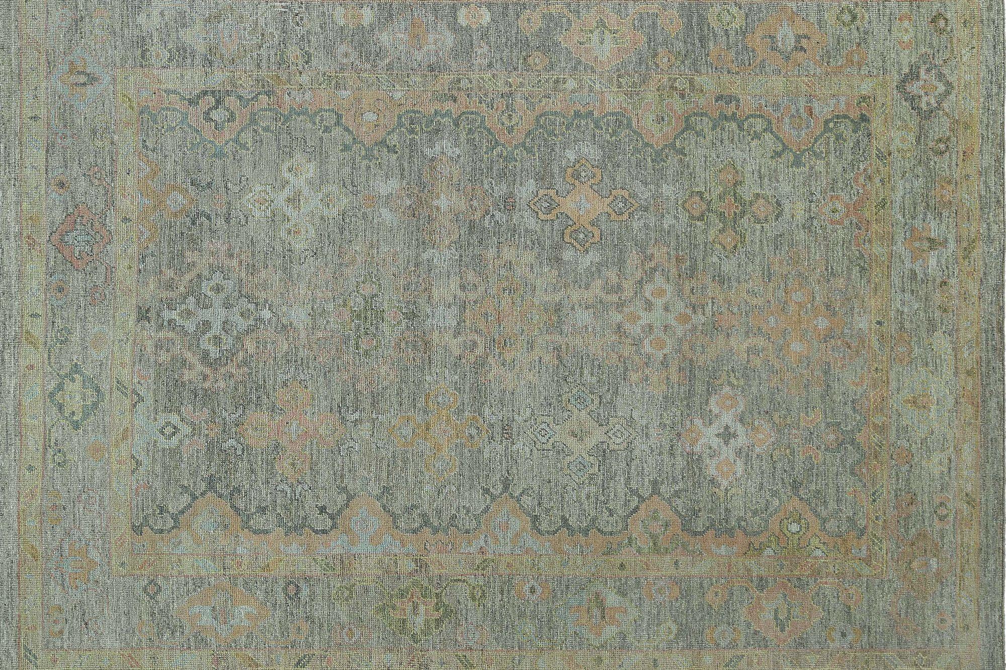 Afghanistan Oushak-Teppiche - Wolle in Grau, Grün und Rosa mit Design - 97489 im Zustand „Hervorragend“ im Angebot in Dallas, TX