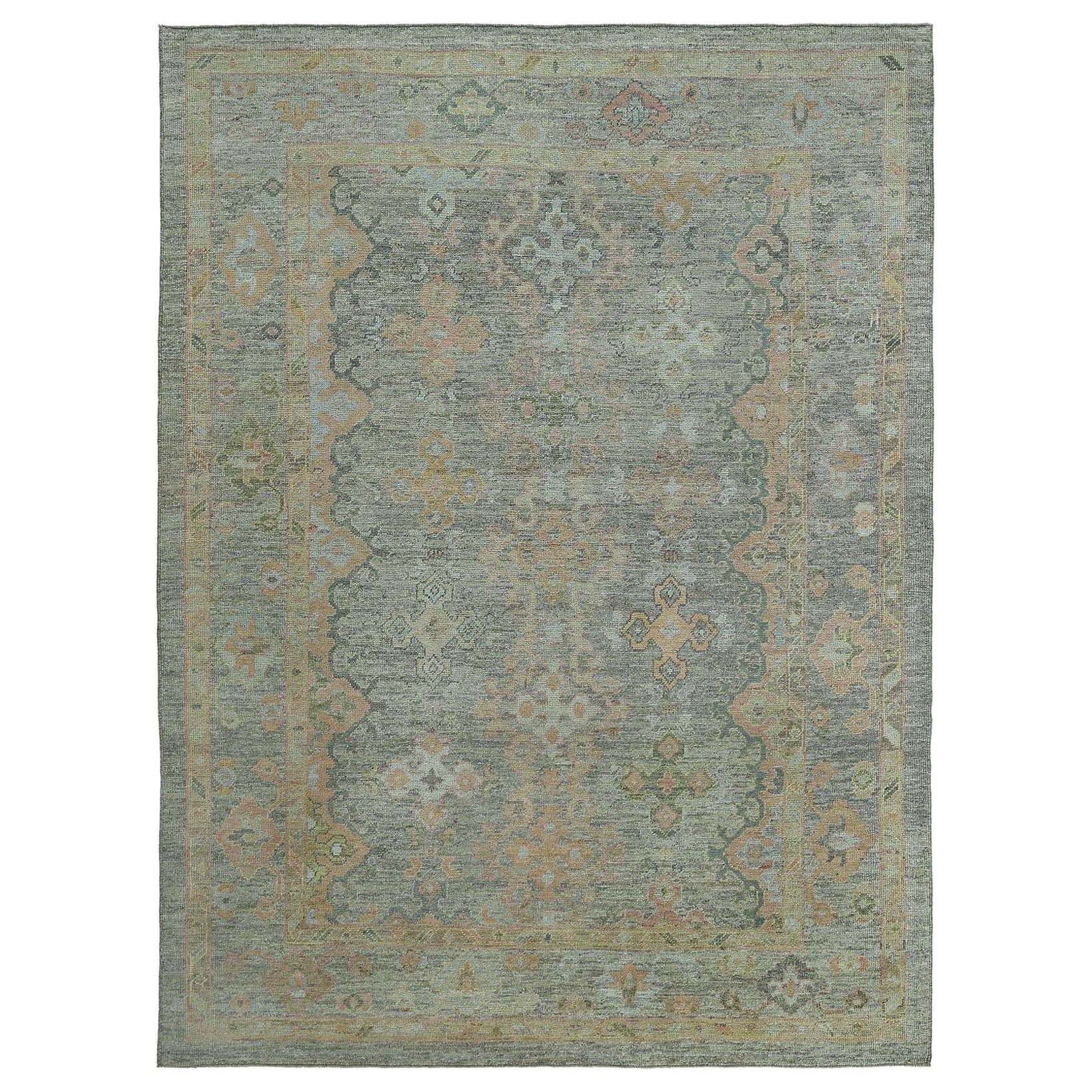 Afghanistan Oushak-Teppiche - Wolle in Grau, Grün und Rosa mit Design - 97489