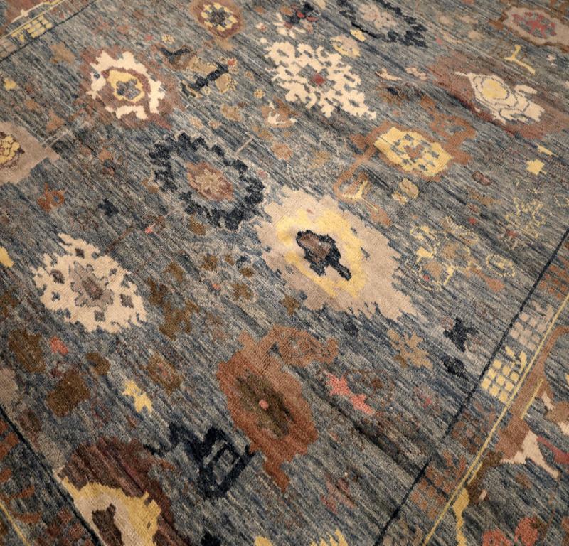 Tribal Turkey Oushak Area Rugs - Wool Gray Yellow Design - 94321 For Sale