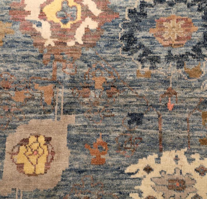 Turkish Turkey Oushak Area Rugs - Wool Gray Yellow Design - 94321 For Sale