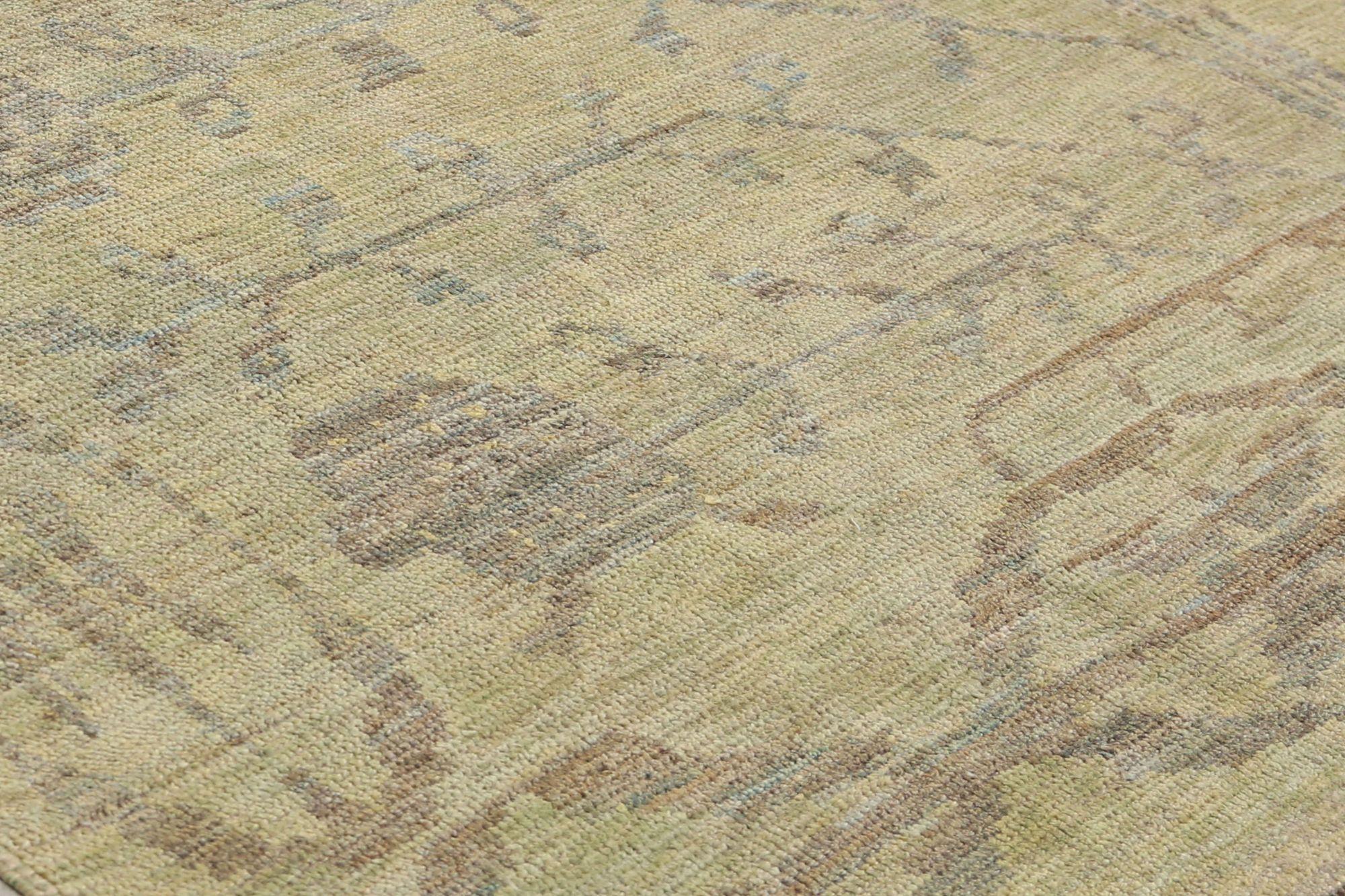 Tapis d'Afghanistan Oushak - Design en laine vert ivoire - 95900 Excellent état - En vente à Dallas, TX