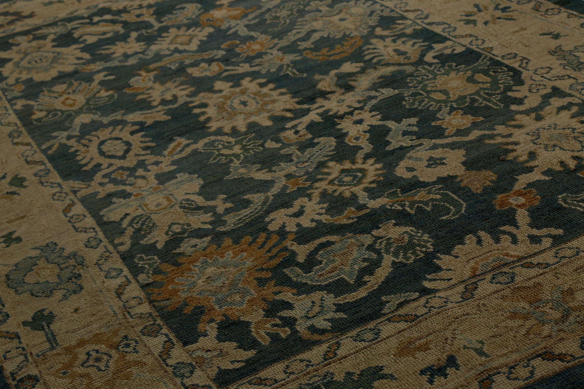 Tribal Turkey Oushak Area Rugs - Wool Green Ivory Design - 96204 For Sale