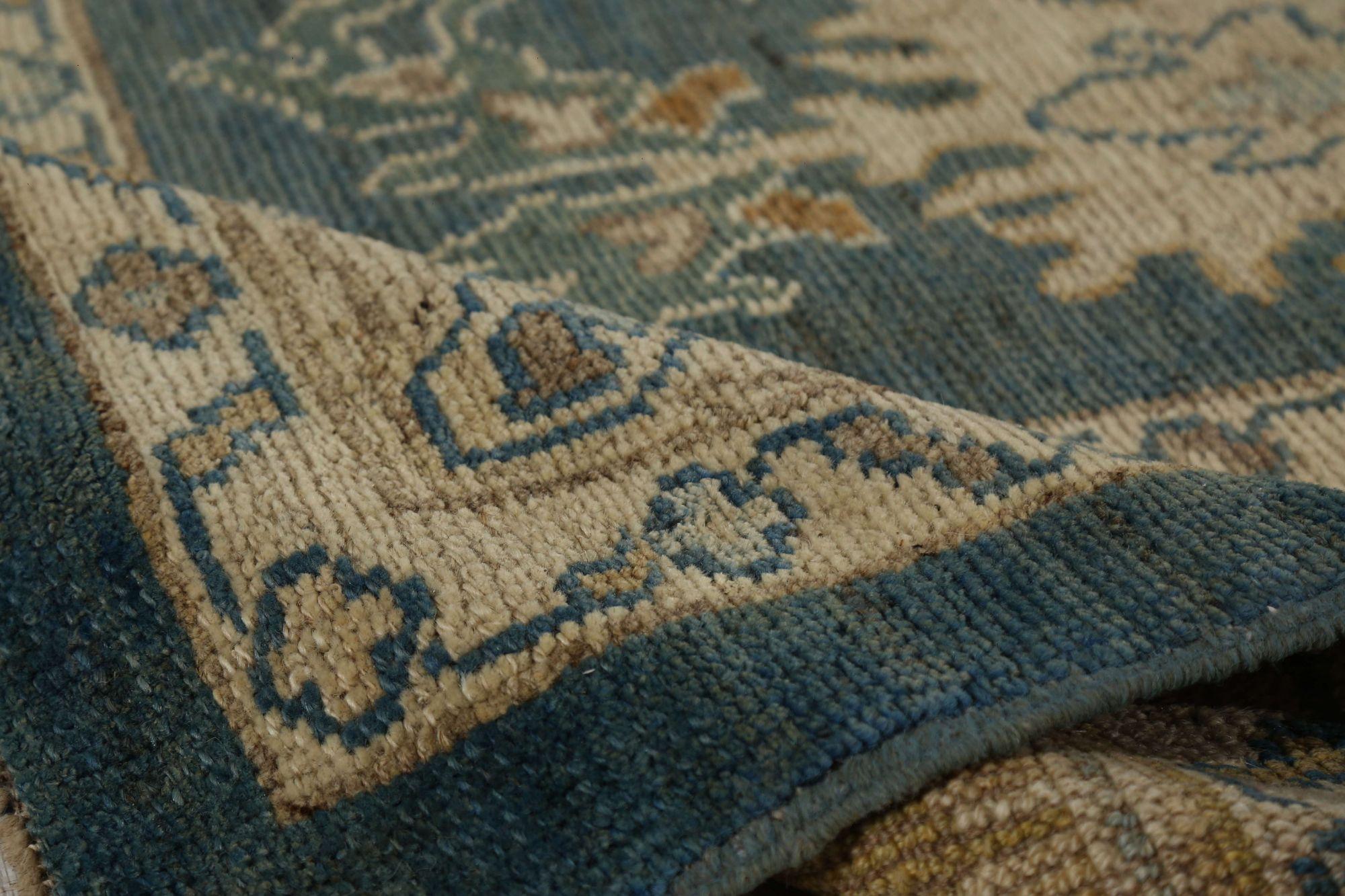 Turkish Turkey Oushak Area Rugs - Wool Green Ivory Design - 96204 For Sale