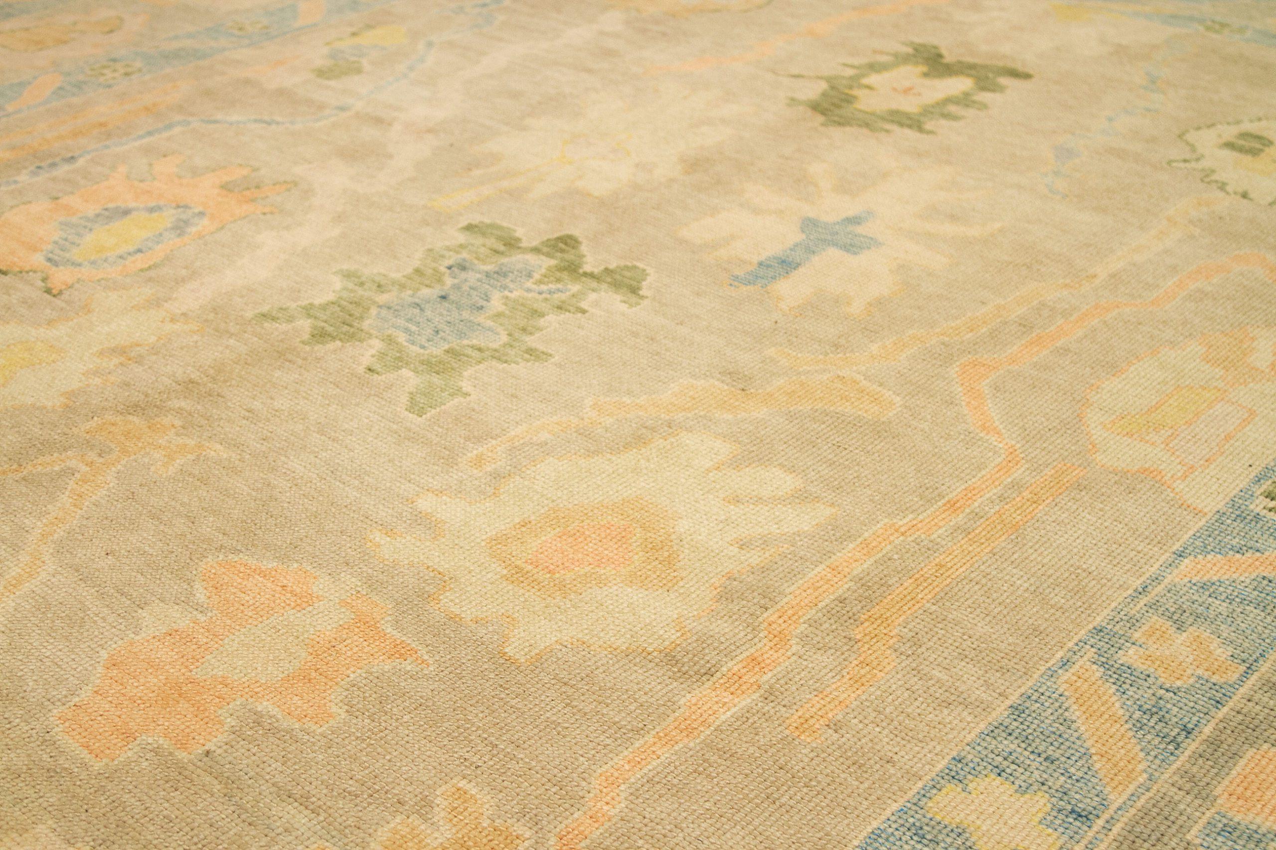 Afghanistan Oushak-Teppiche - Wolle Grün Orange Taupe Design - 92786 (Stammeskunst) im Angebot