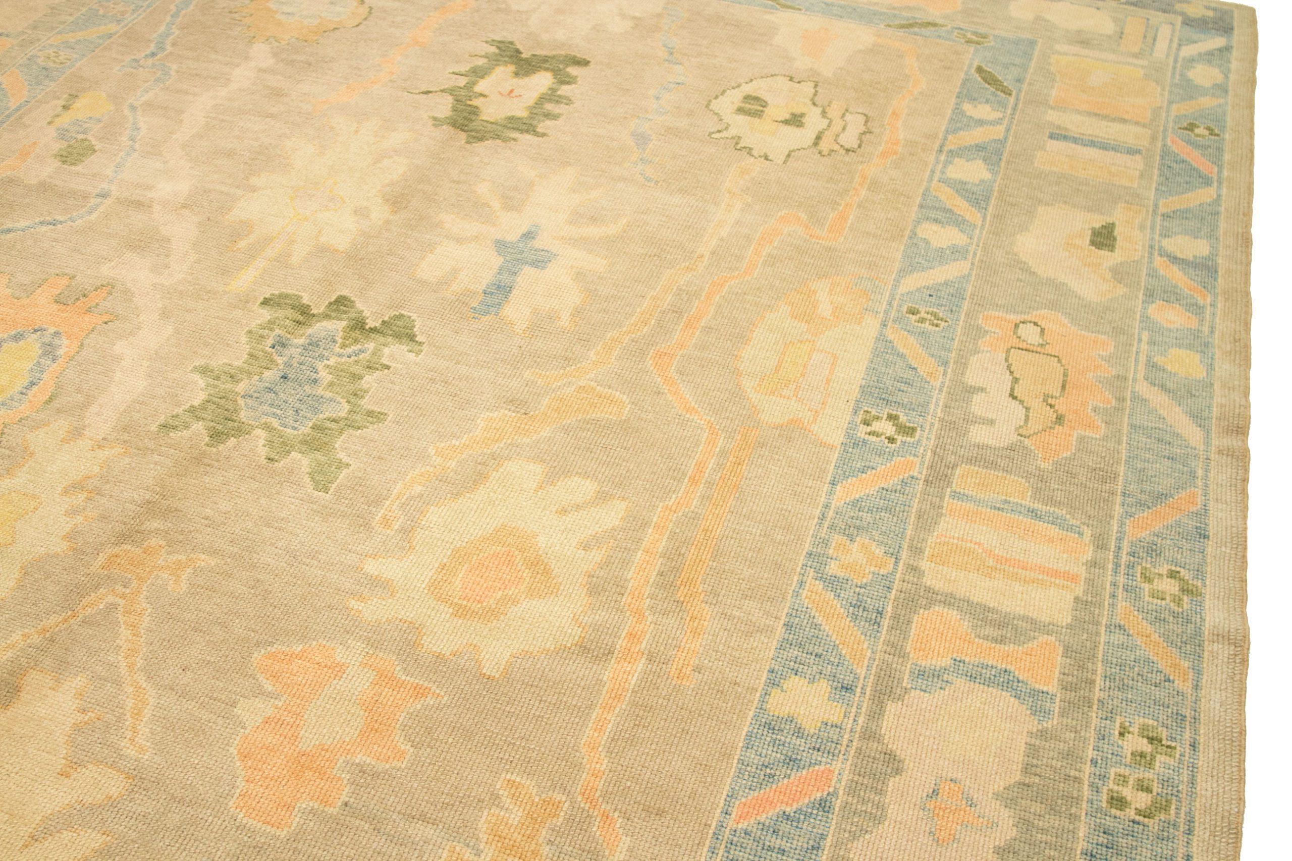 Afghanistan Oushak-Teppiche - Wolle Grün Orange Taupe Design - 92786 im Zustand „Hervorragend“ im Angebot in Dallas, TX