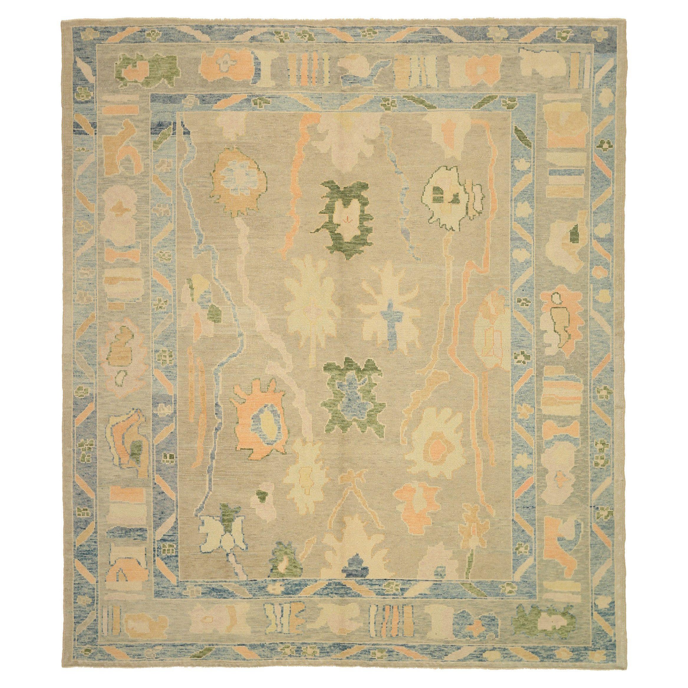 Afghanistan Oushak-Teppiche - Wolle Grün Orange Taupe Design - 92786 im Angebot