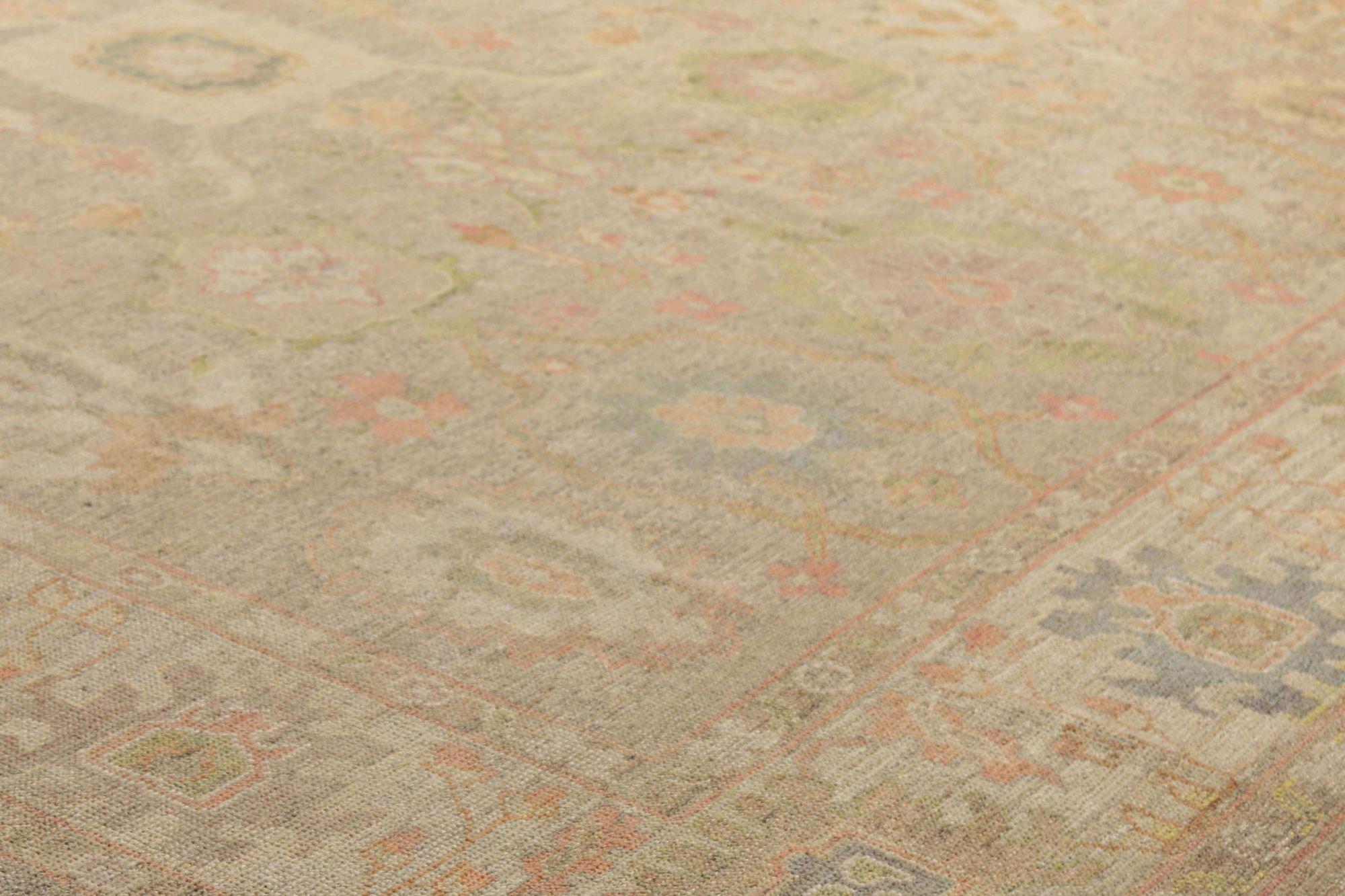 Tribal Afghanistan Oushak Area Rugs - Wool Ivory Design - 95751 en vente