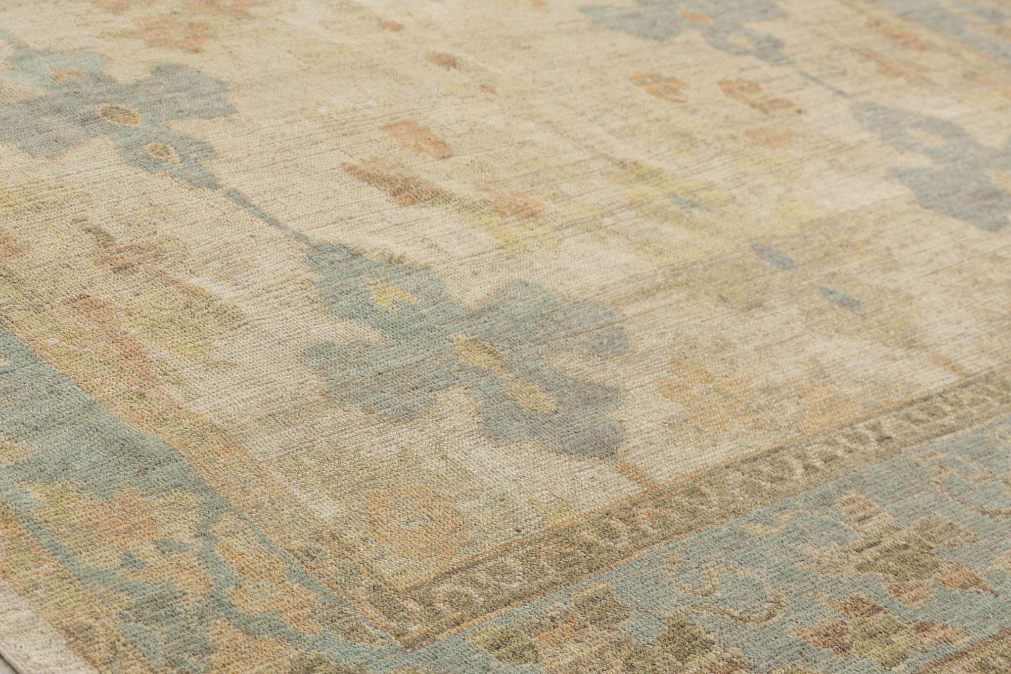 Afghanistan Oushak Area Rugs - Wool Ivory Design - 95905 In Excellent Condition For Sale In Dallas, TX
