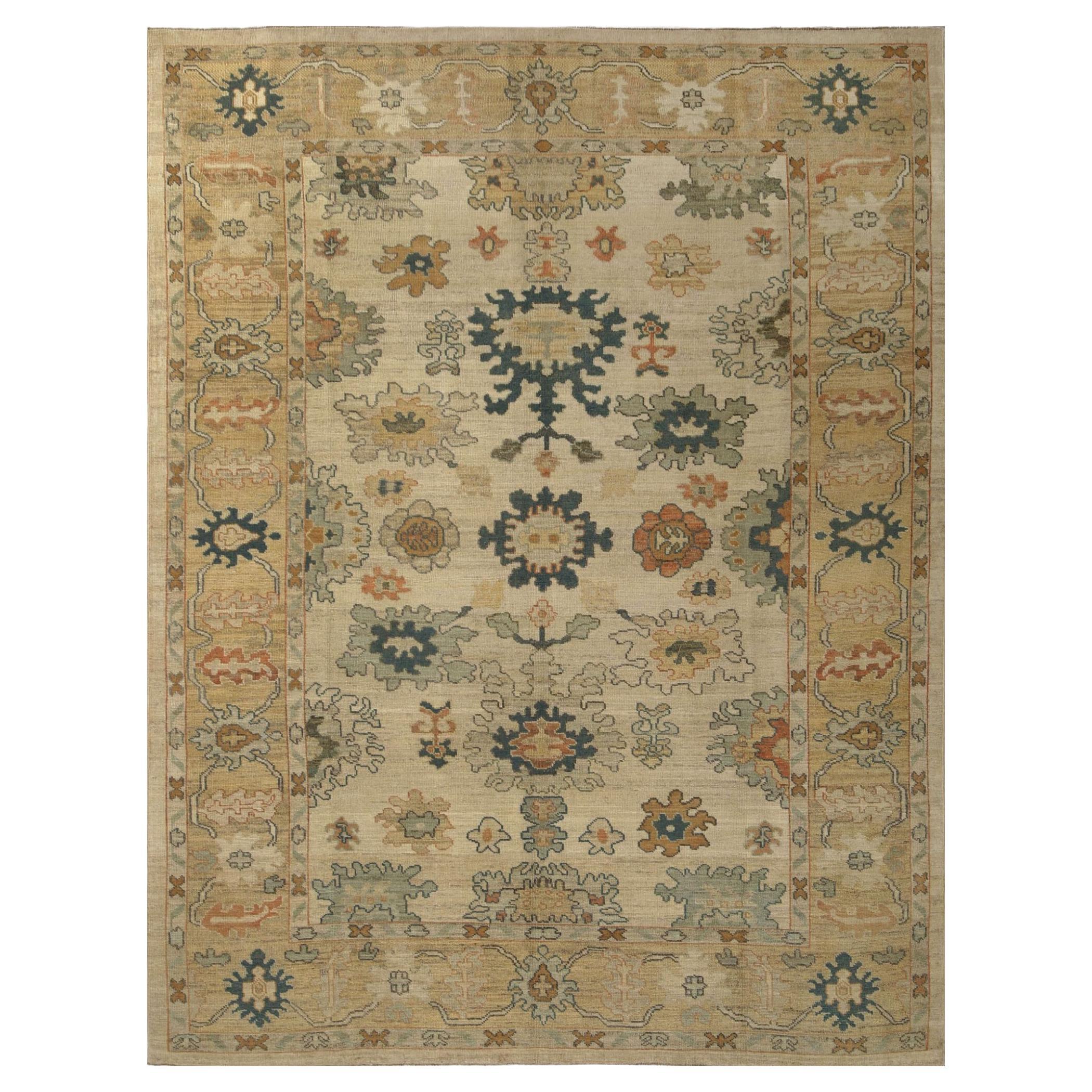 Oushak-Teppiche aus Afghanistan - Wolle in elfenbeinfarbenem Design - 96091