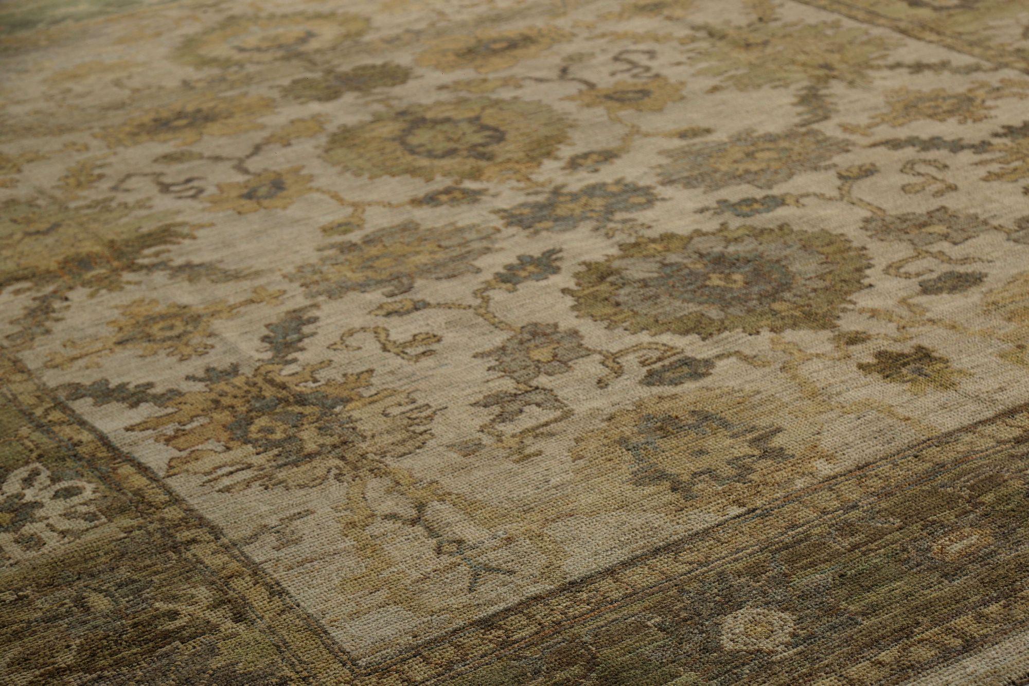 Turkish Turkey Oushak Area Rugs - Wool Ivory Design - 96144 For Sale