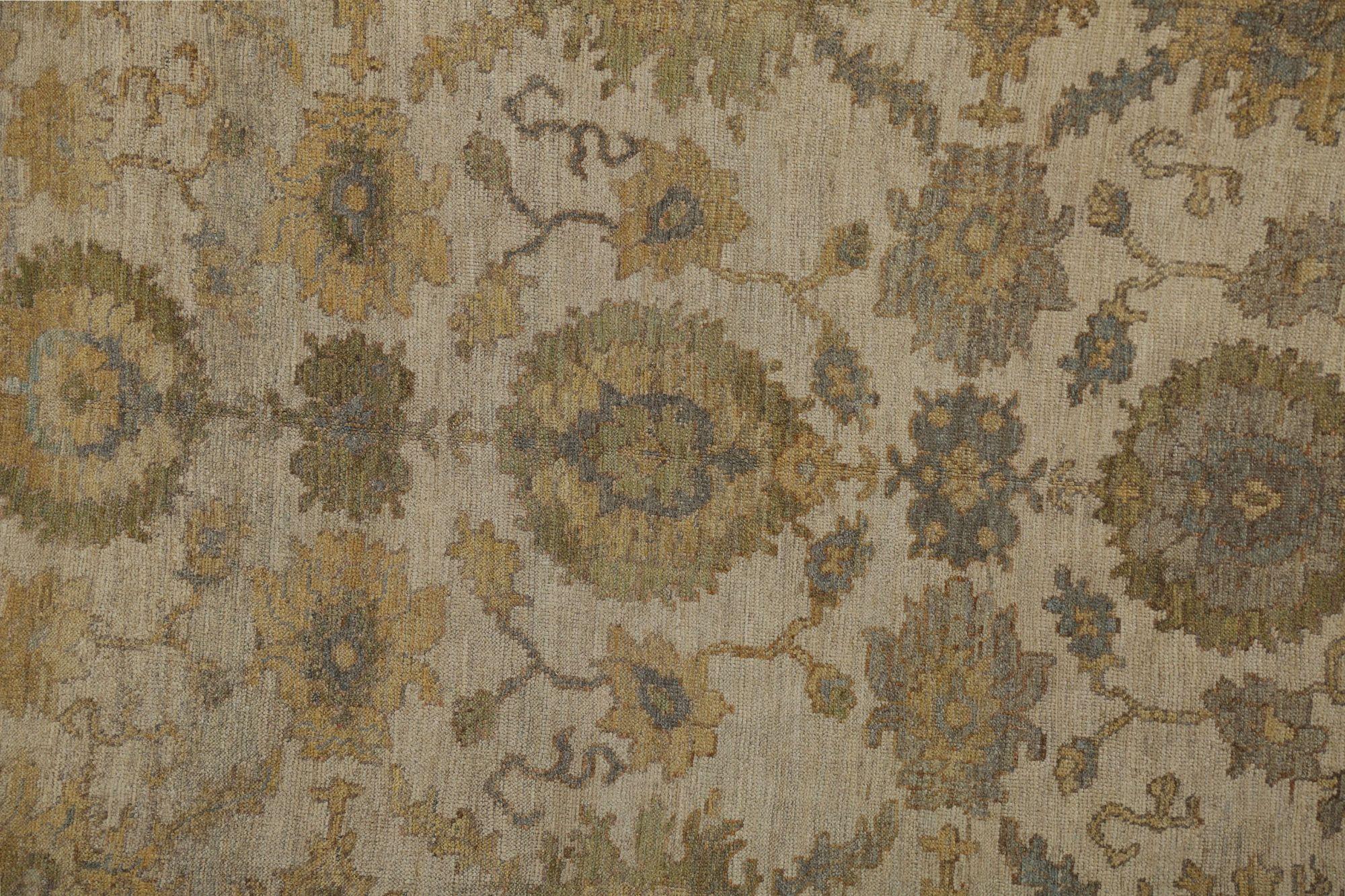 Hand-Knotted Turkey Oushak Area Rugs - Wool Ivory Design - 96144 For Sale