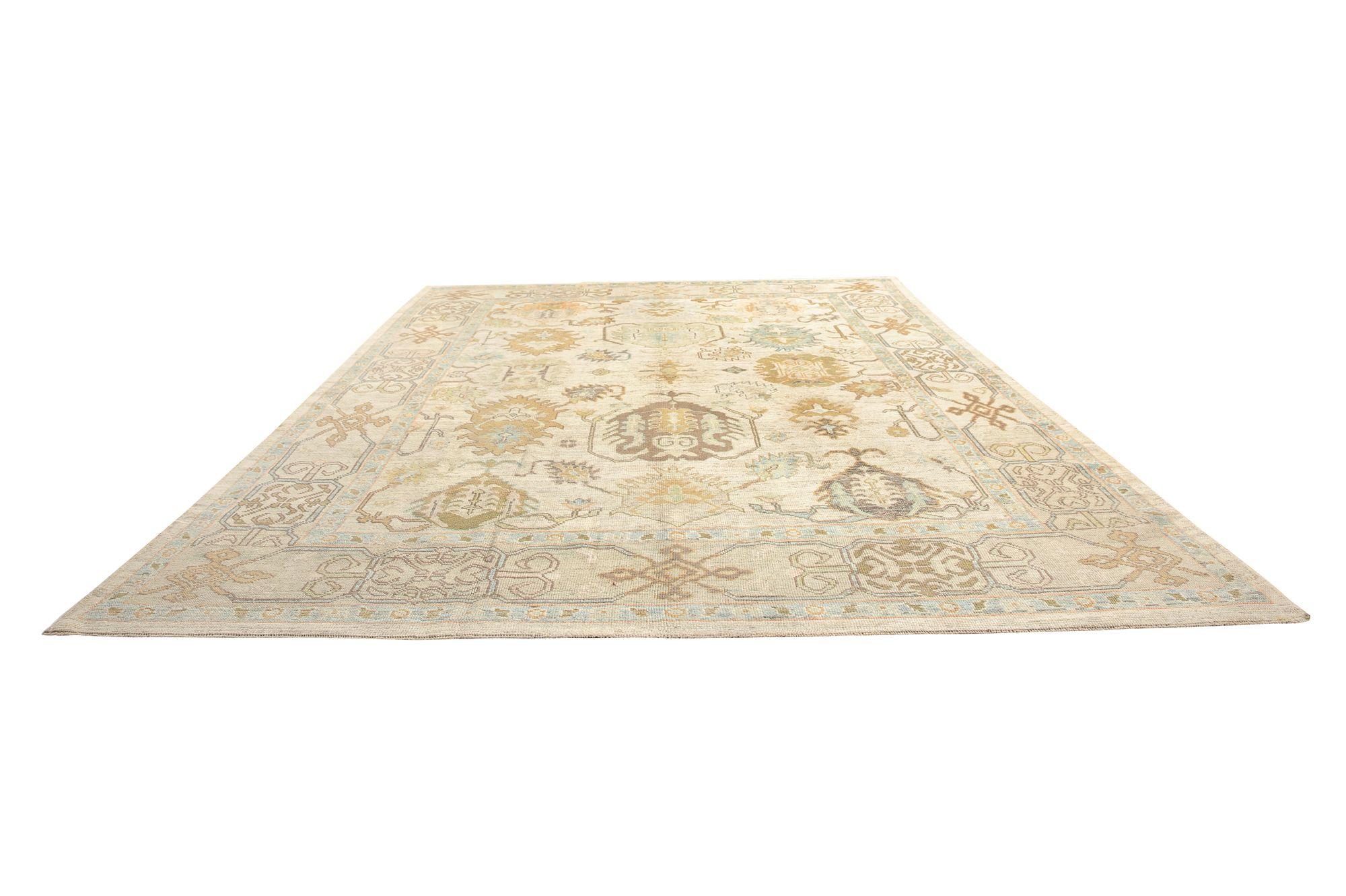 Oushak-Teppiche aus Afghanistan - Wolle in elfenbeinfarbenem Design - 97295 im Zustand „Hervorragend“ im Angebot in Dallas, TX