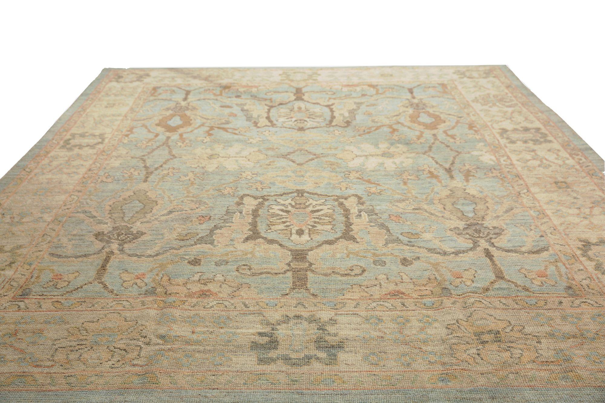 Alfombras de Afganistán Oushak - Lana Marfil Azul Claro - 97016 en Excelente estado para la venta en Dallas, TX