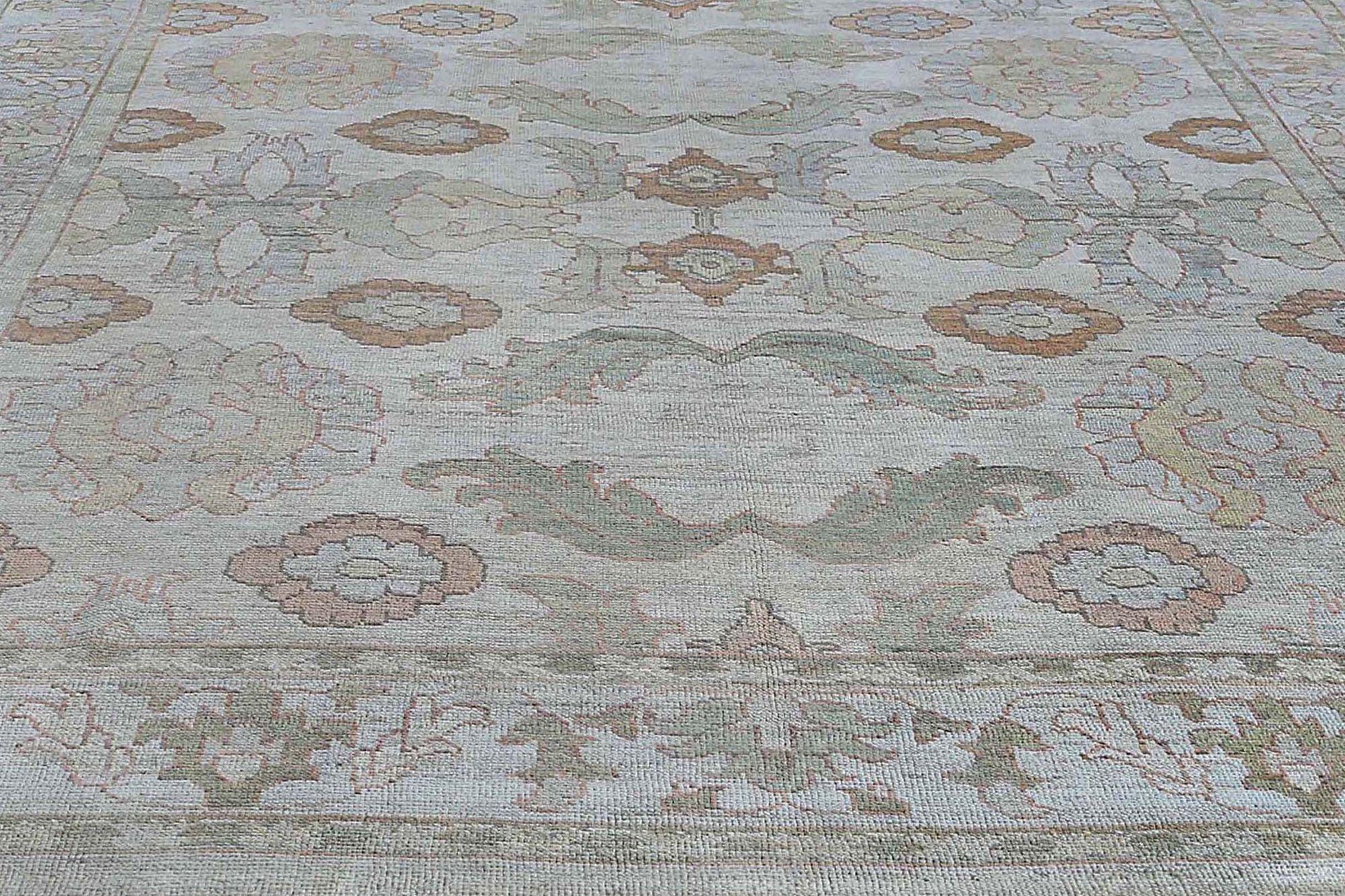 Afghanistan Oushak-Teppiche - Wolle Elfenbein Hellblau Design - 97266 (Stammeskunst) im Angebot