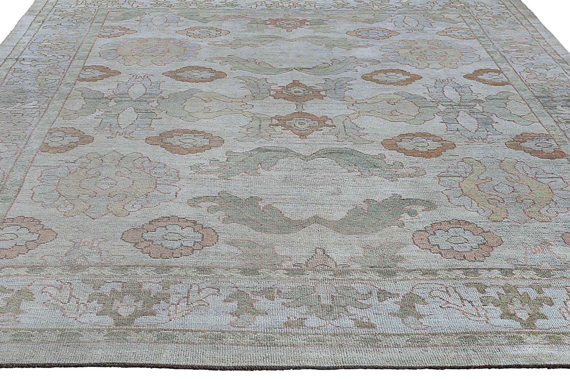 Afghanistan Oushak-Teppiche - Wolle Elfenbein Hellblau Design - 97266 (Afghanisch) im Angebot