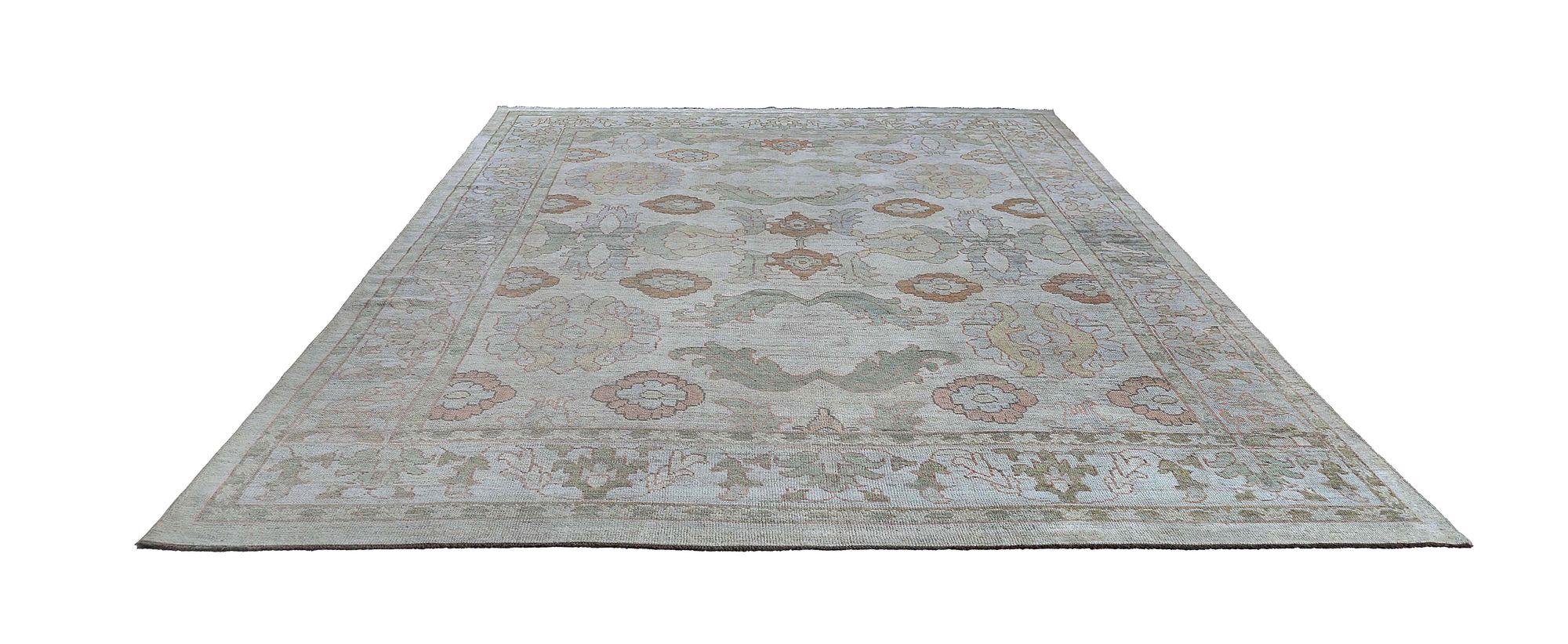 Afghanistan Oushak-Teppiche - Wolle Elfenbein Hellblau Design - 97266 im Zustand „Hervorragend“ im Angebot in Dallas, TX