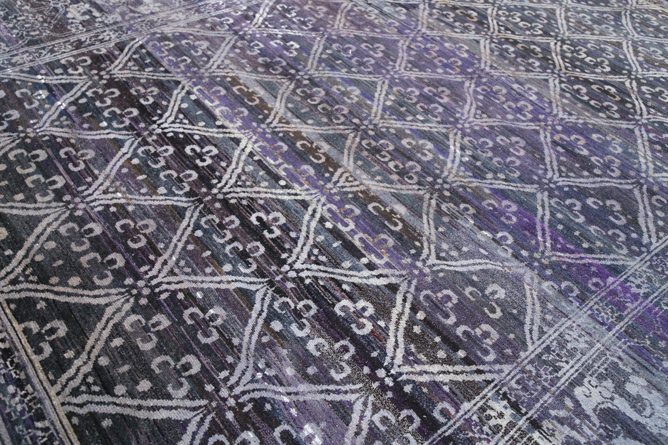 Tribal Afghanistan Oushak Area Rugs - Wool Ivory Purpel Design - 92869 For Sale