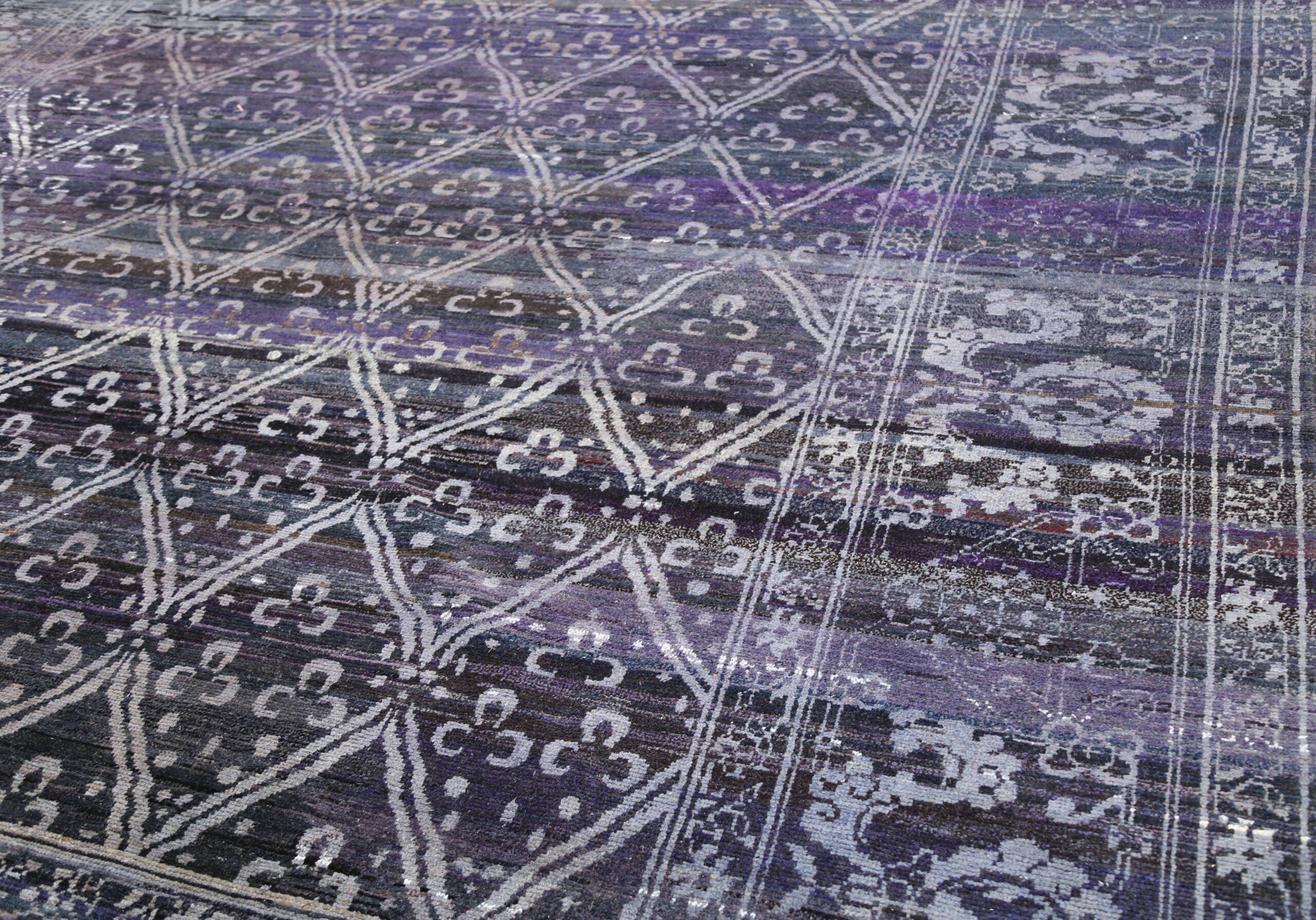 Afghanistan Oushak Area Rugs - Wool Ivory Purpel Design - 92869 In Excellent Condition For Sale In Dallas, TX