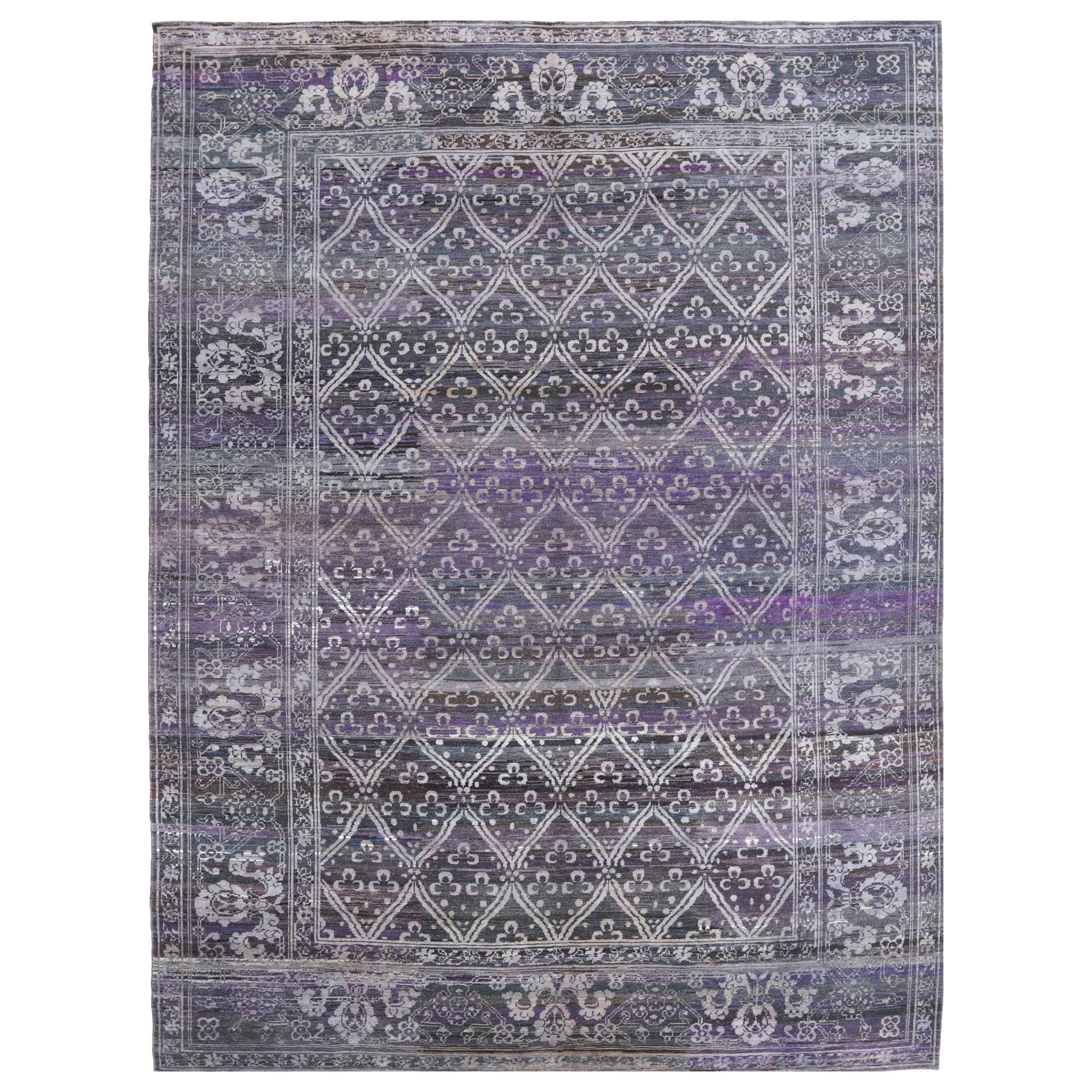 Afghanistan Oushak Area Rugs - Wool Ivory Purpel Design - 92869