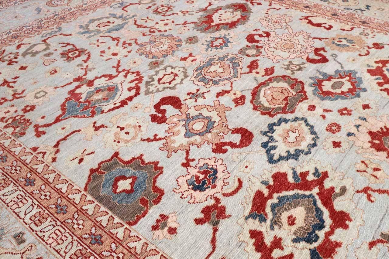 Oushak-Teppiche aus Afghanistan - Wolle in Elfenbein-Rot mit Design - 93624 (Stammeskunst) im Angebot