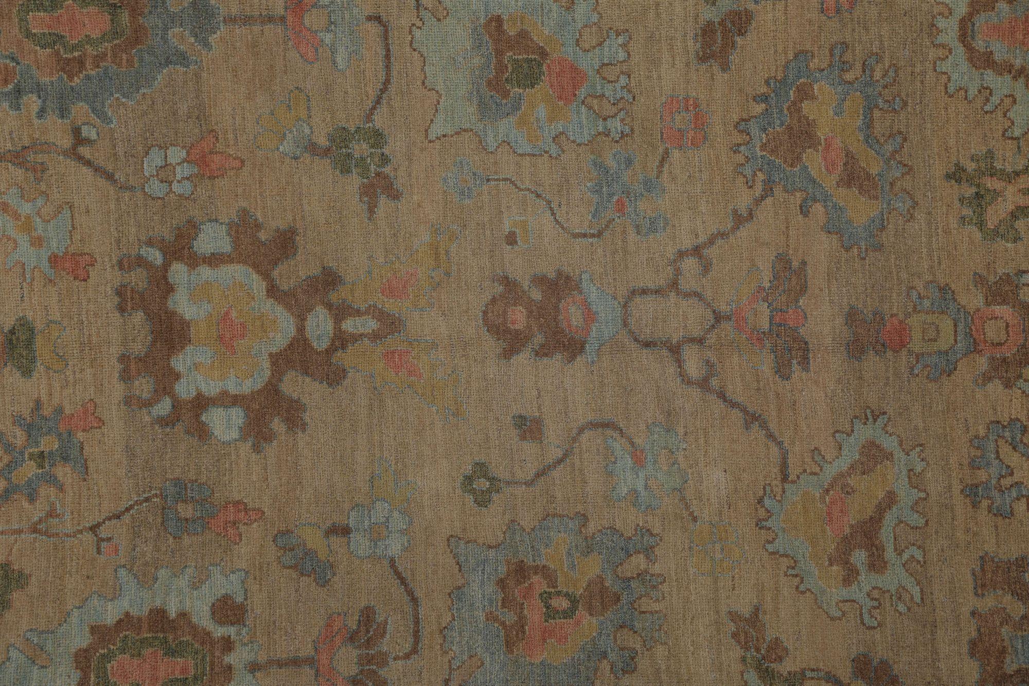 Noué à la main Tapis d'Afghanistan Oushak - Design en laine ivoire jaune et ivoire - 96043 en vente