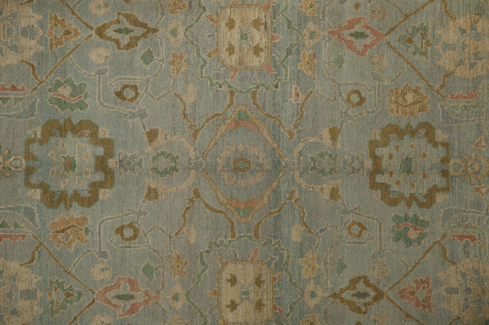 Oushak-Teppiche aus Afghanistan - Wolle in Hellblau mit Design - 96079 (Stammeskunst) im Angebot