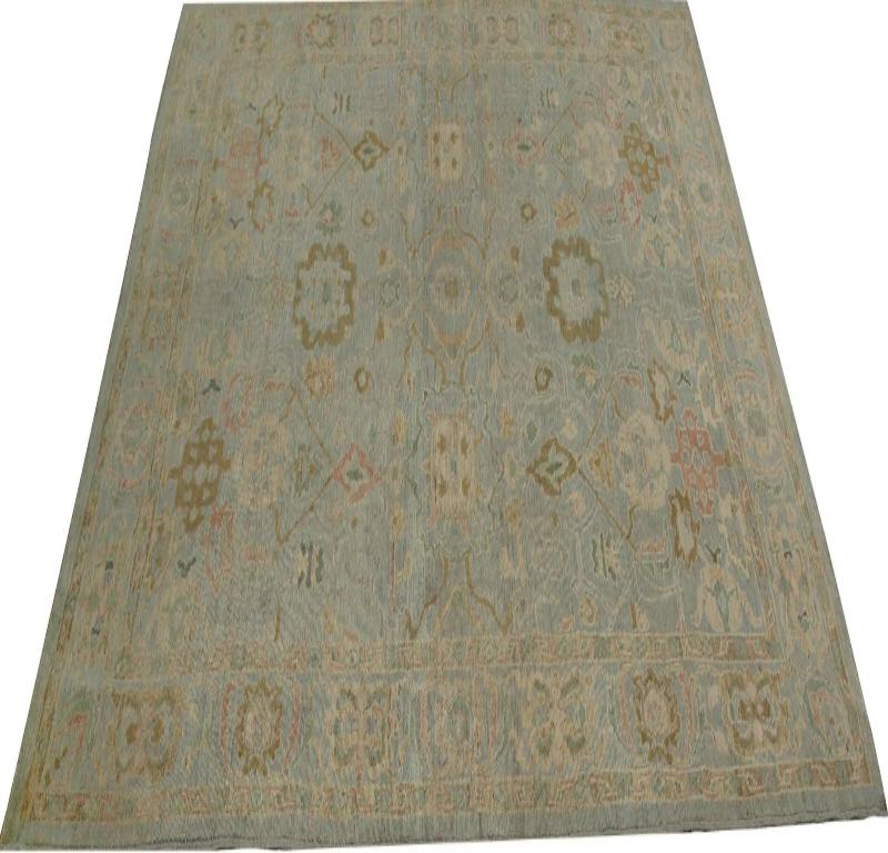 Oushak-Teppiche aus Afghanistan - Wolle in Hellblau mit Design - 96079 im Zustand „Hervorragend“ im Angebot in Dallas, TX