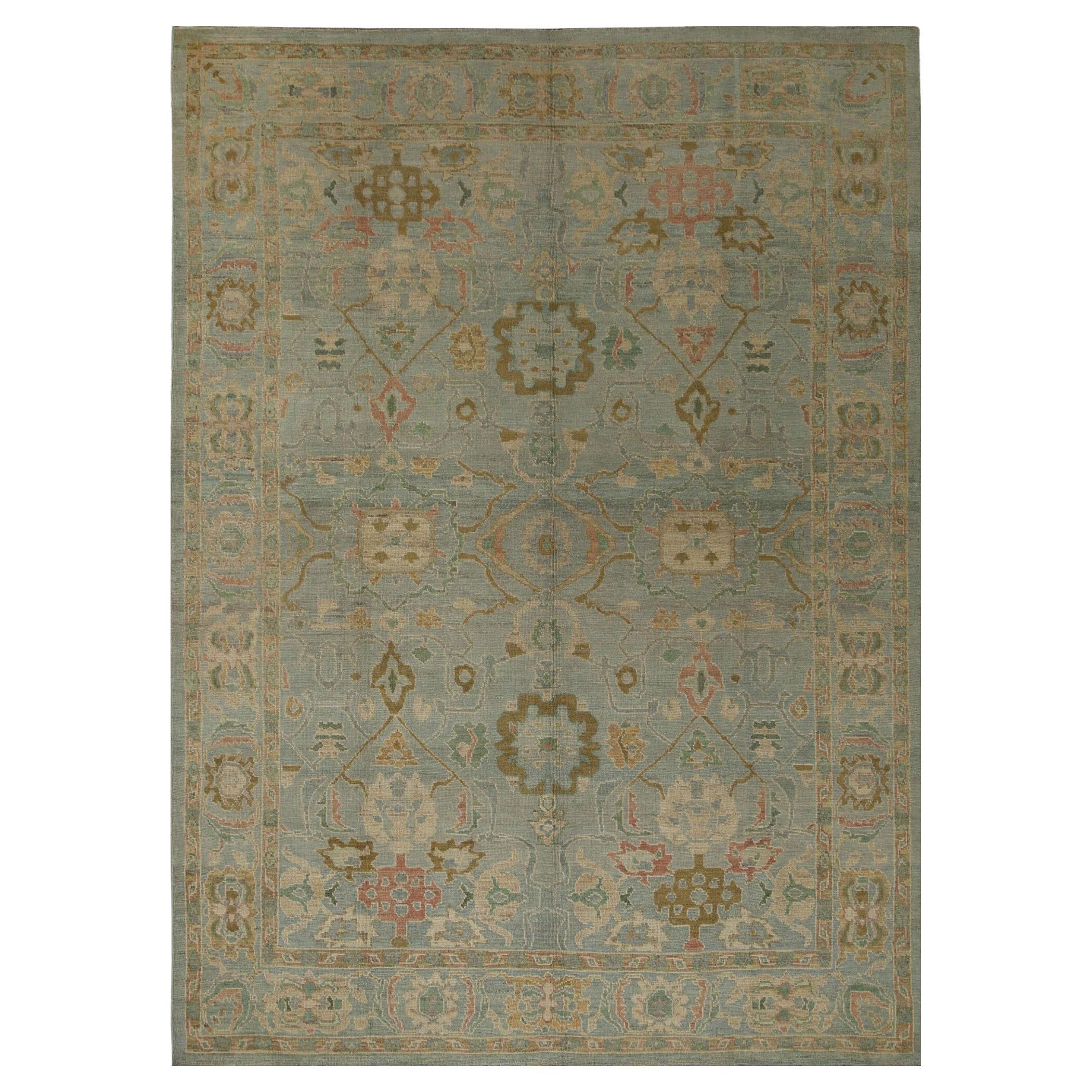 Tapis d'Afghanistan Oushak en laine bleu clair - 96079
