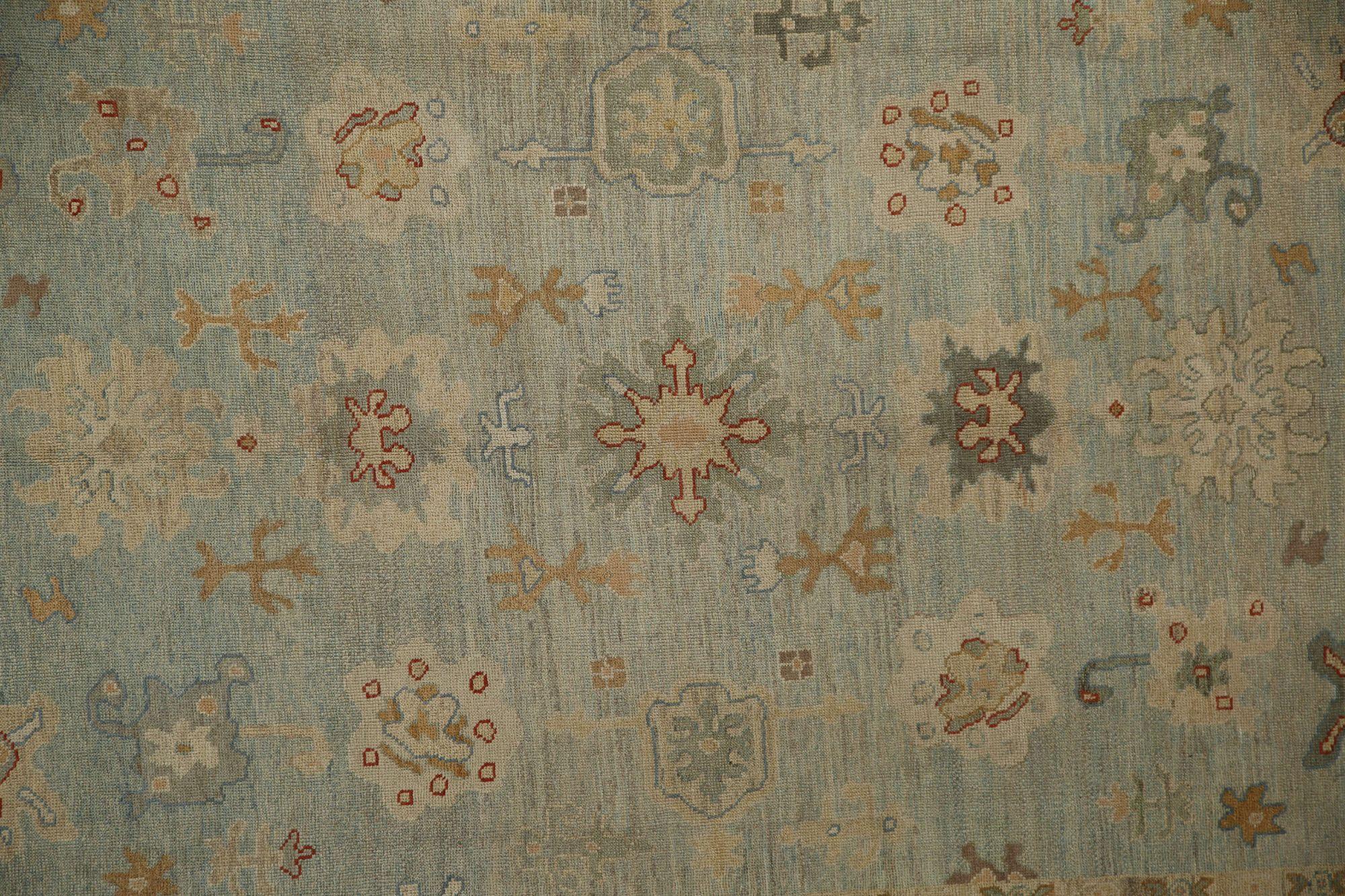 Oushak-Teppiche aus Afghanistan - Wolle in Hellblau mit Muster - 96084 (Stammeskunst) im Angebot