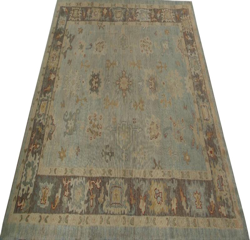 Oushak-Teppiche aus Afghanistan - Wolle in Hellblau mit Muster - 96084 im Zustand „Hervorragend“ im Angebot in Dallas, TX