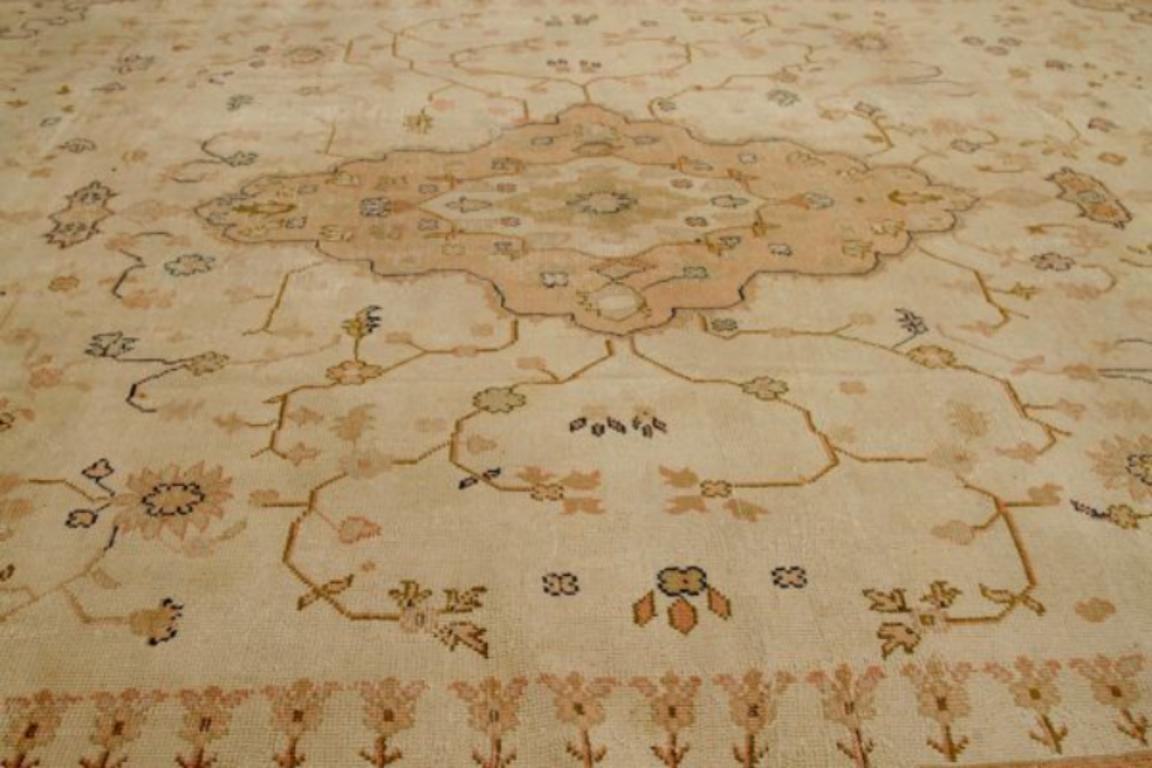 Tribale Tappeto Afghanistan Oushak Over Size Circa 1880 - Lana Avorio Rosa Design - 91951 in vendita