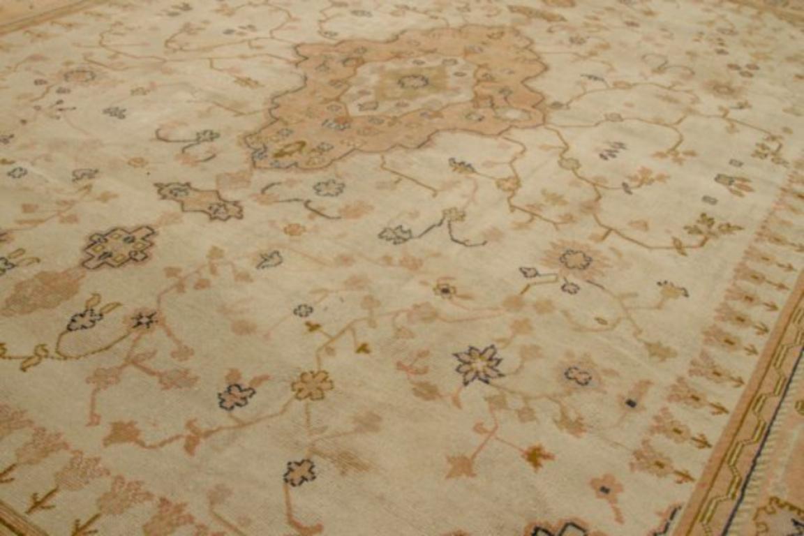Afghano Tappeto Afghanistan Oushak Over Size Circa 1880 - Lana Avorio Rosa Design - 91951 in vendita