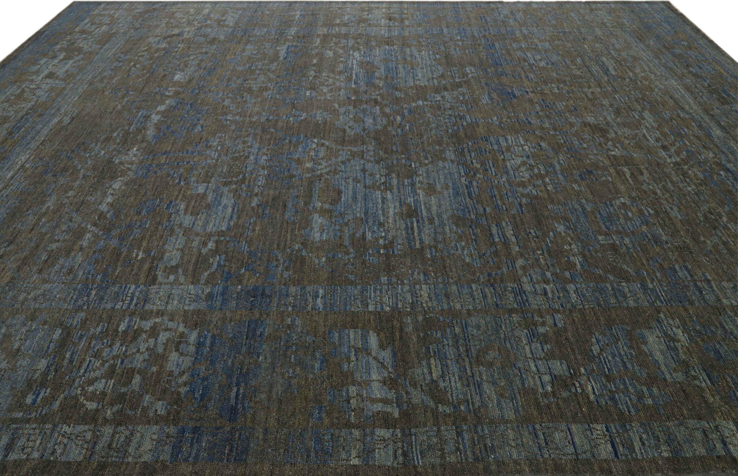 Afghanistan Oushak Over Size Teppich CIRCA 1990 - Wolle Blau Brown Design - 90723 im Zustand „Hervorragend“ im Angebot in Dallas, TX