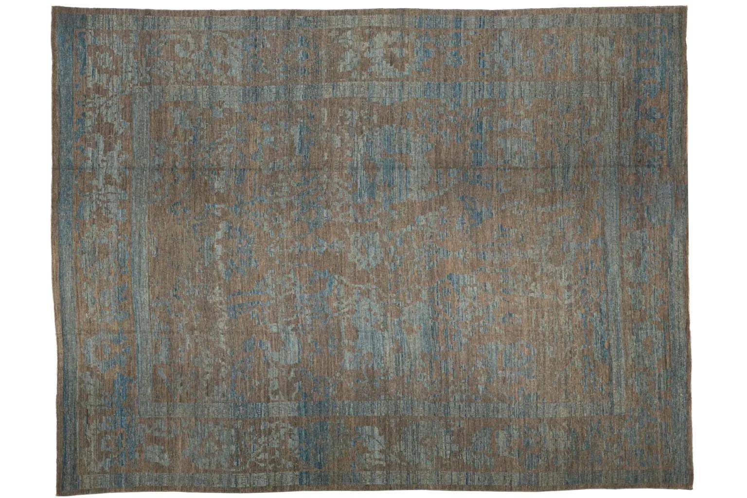 Afghanistan Oushak Over Size Teppich CIRCA 1990 - Wolle Blau Brown Design - 90723 (Handgewebt) im Angebot