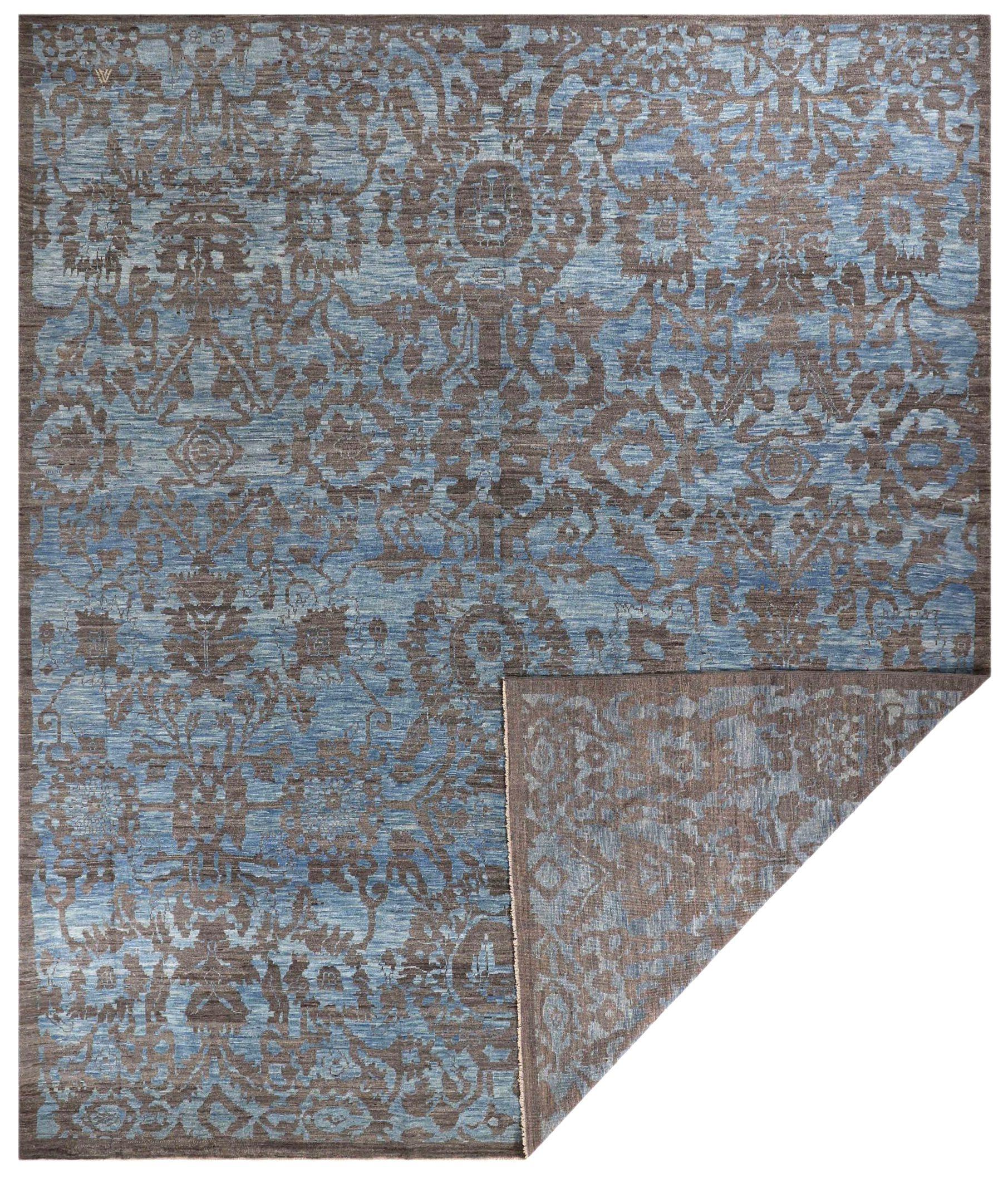 Afghanistan Oushak Over Size Teppich CIRCA 1990 - Wolle Blau Brown Design - 90736 im Zustand „Hervorragend“ im Angebot in Dallas, TX