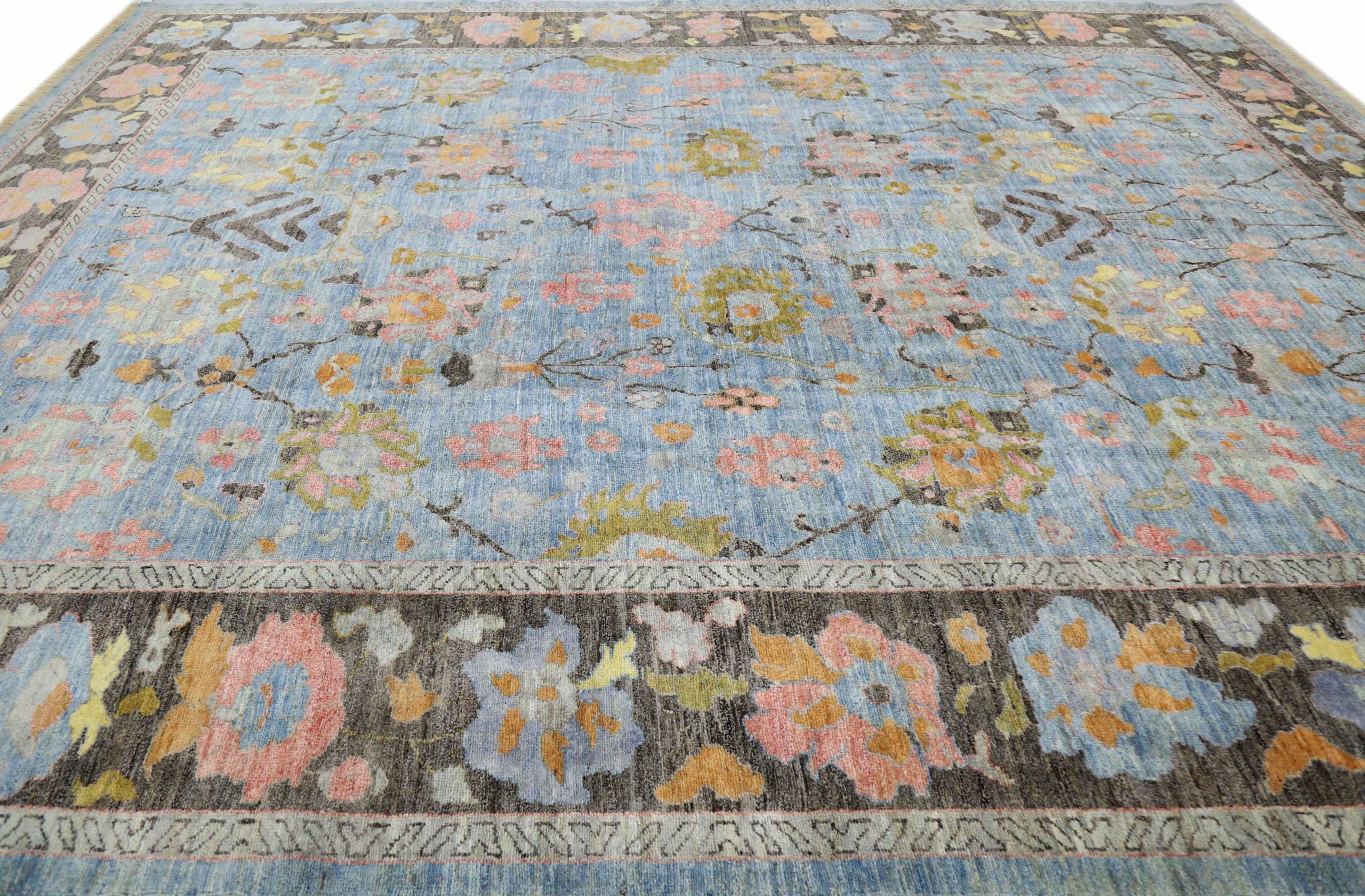 Afghanistan Oushak Over Size Rug Circa 1990 - Wool Blue Brown Green Pink - 90718 In Excellent Condition For Sale In Dallas, TX