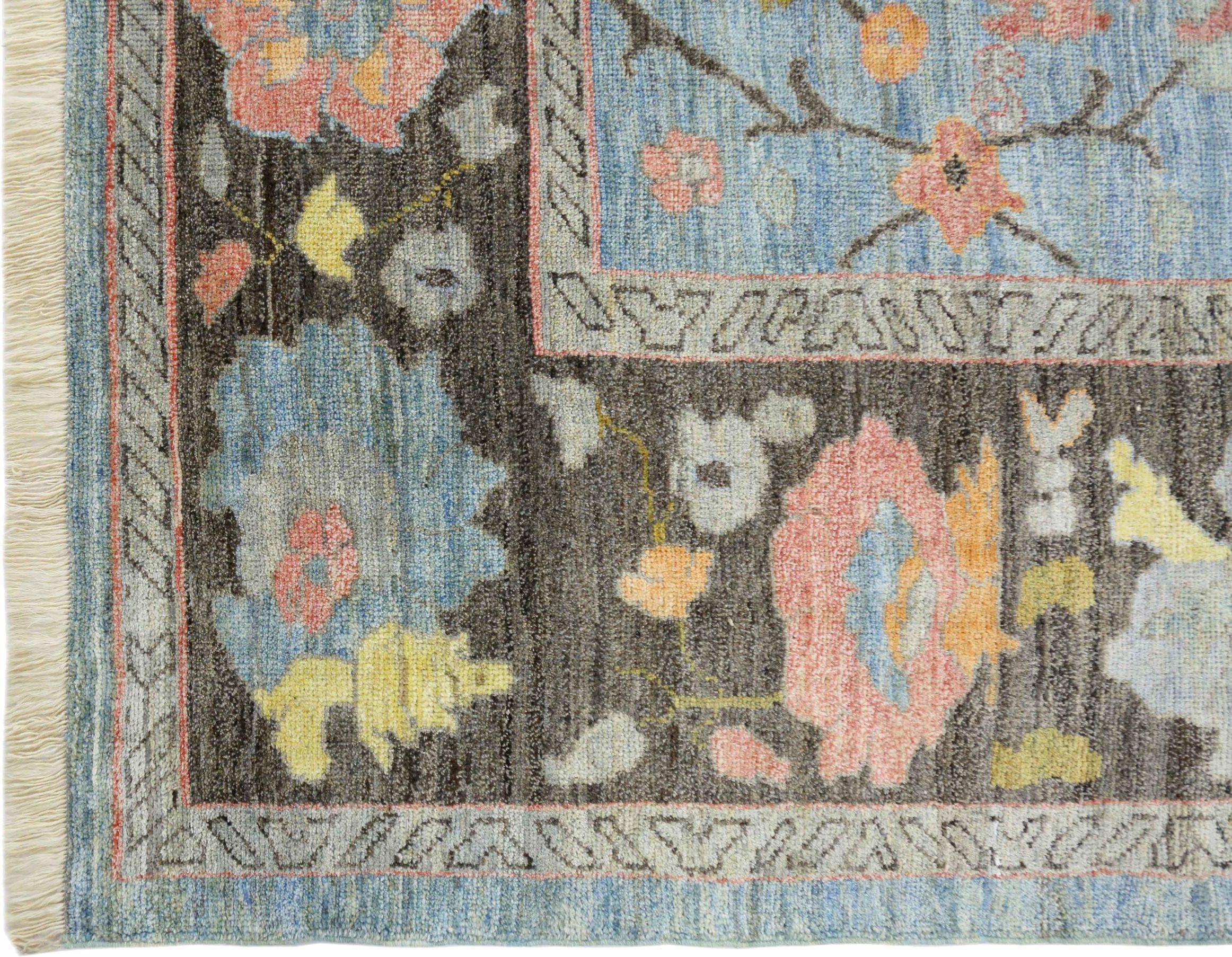 Afghanistan Oushak Over Size Rug Circa 1990 - Wool Blue Brown Green Pink - 90718 For Sale 1