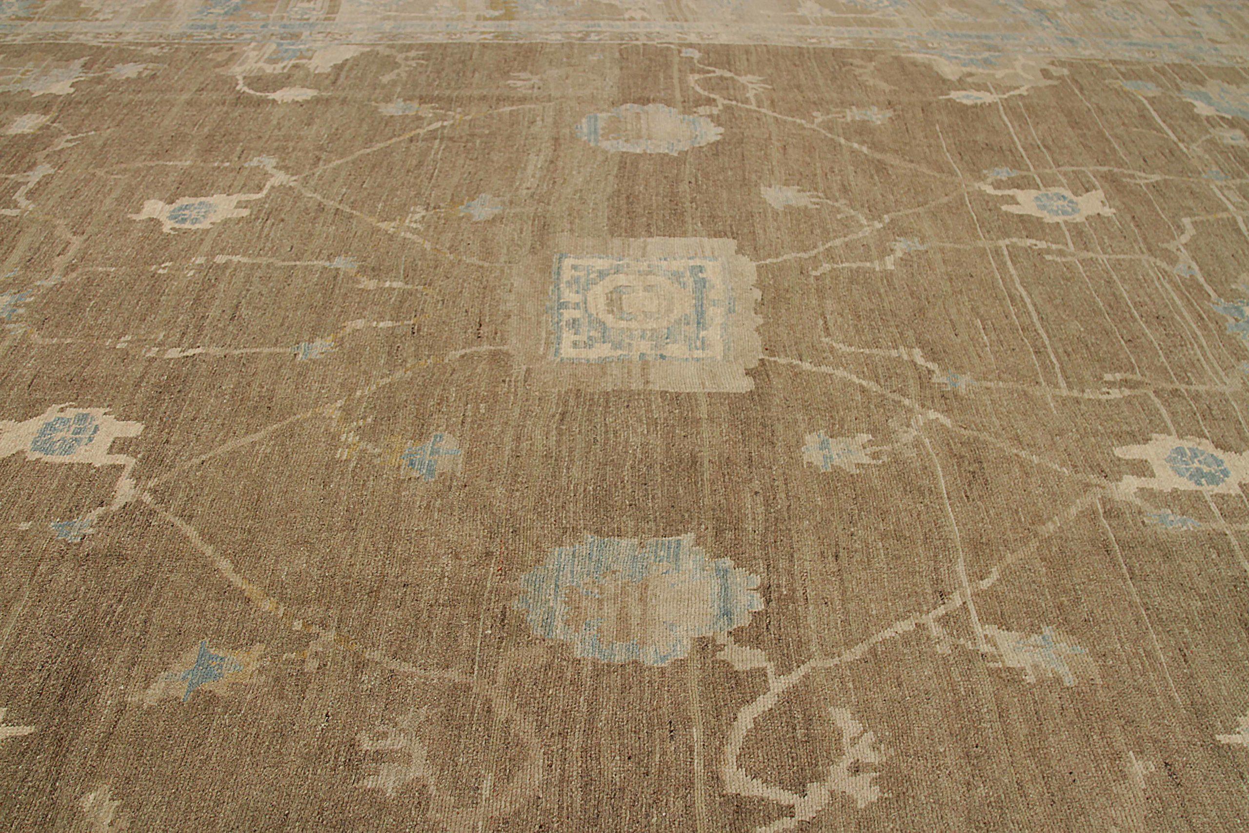 Afghanistan Oushak Over Size Teppich CIRCA 1990 - Wolle Blau Braun Elfenbein - 92432 im Zustand „Hervorragend“ im Angebot in Dallas, TX
