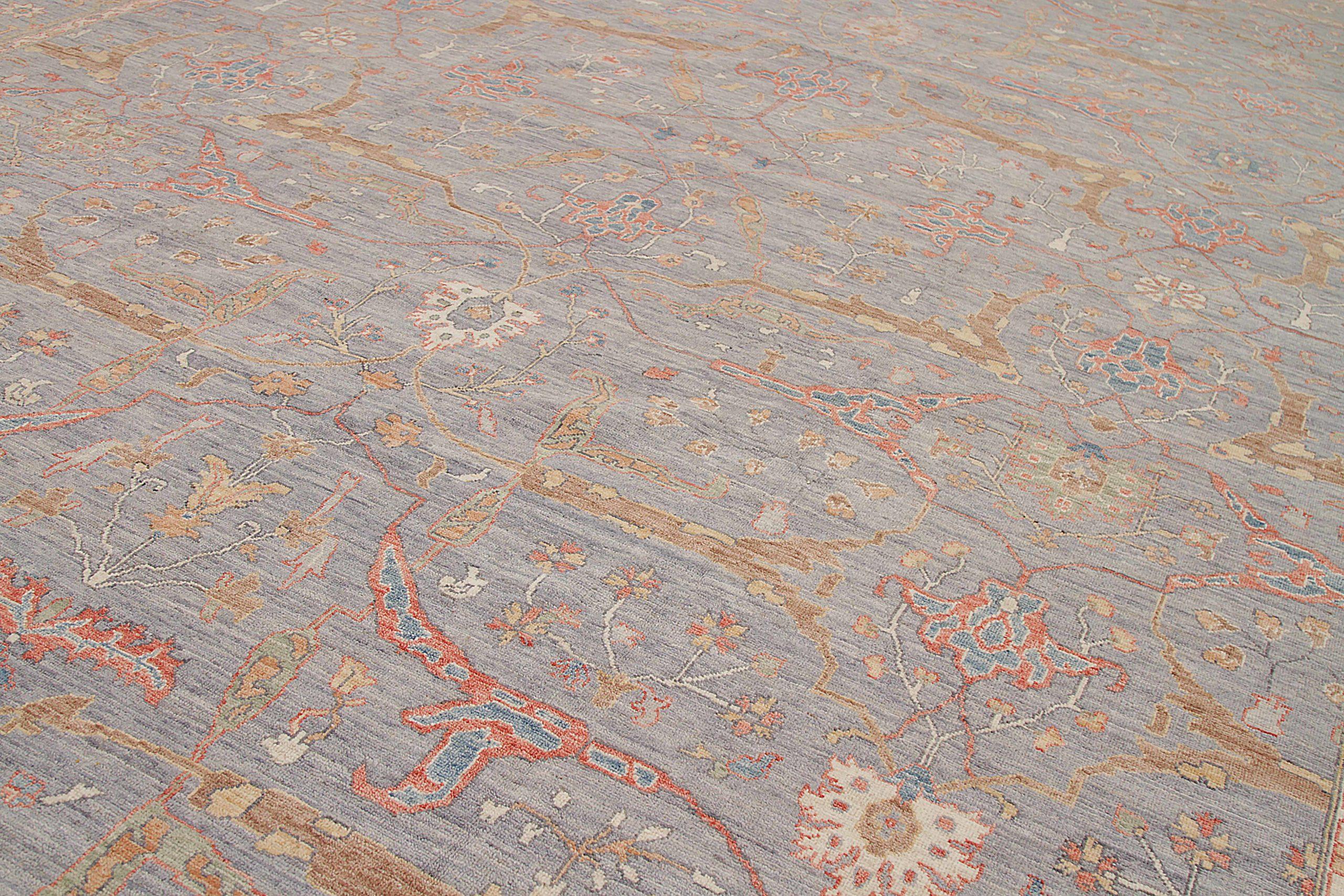 Tribal Afghanistan Oushak Over Size Rug Circa 1990 - Wool Blue Brown Pink - 92486 For Sale