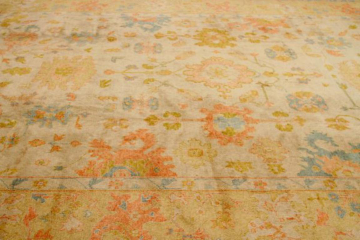 Tribal Afghanistan Oushak Over Size Rug Circa 1990 - Wool Blue Green Ivory Pink - 92001 For Sale